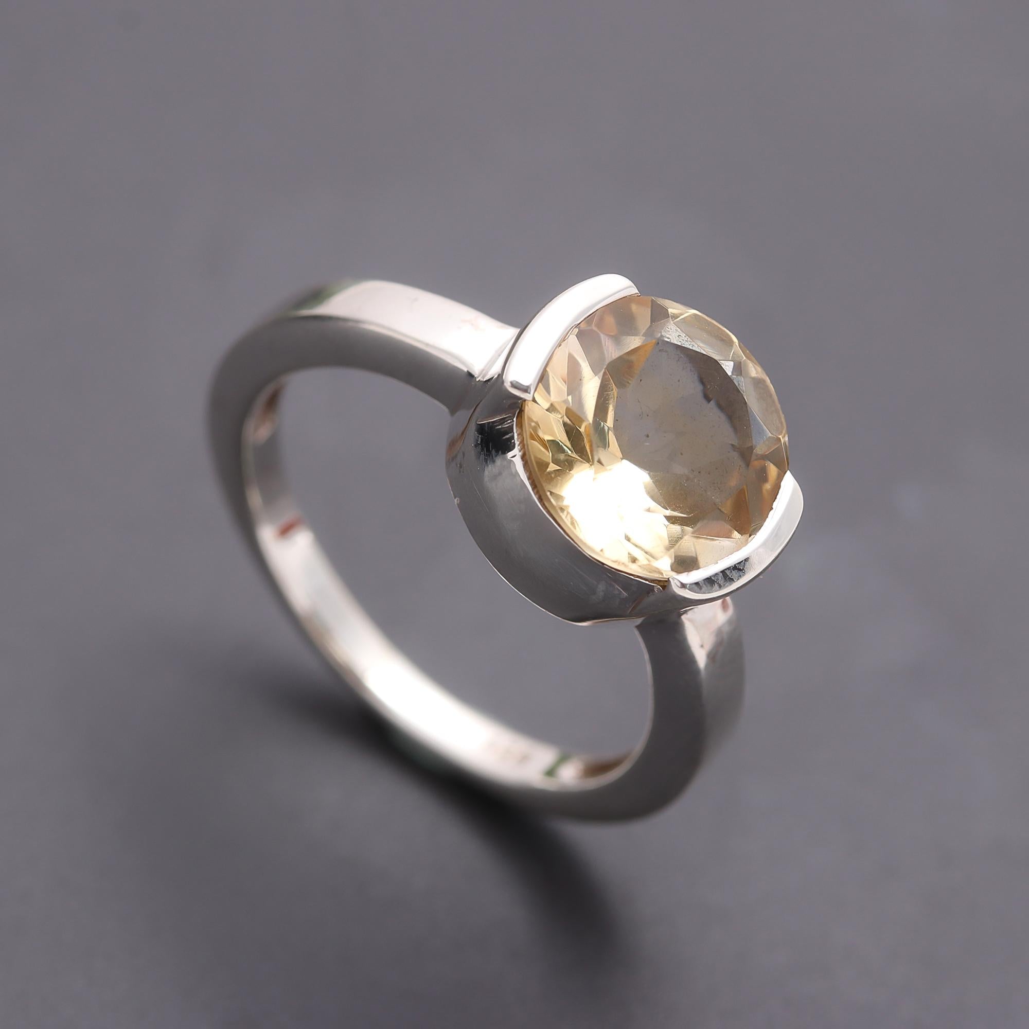 925 Silver Citrine Solitaire Ring
