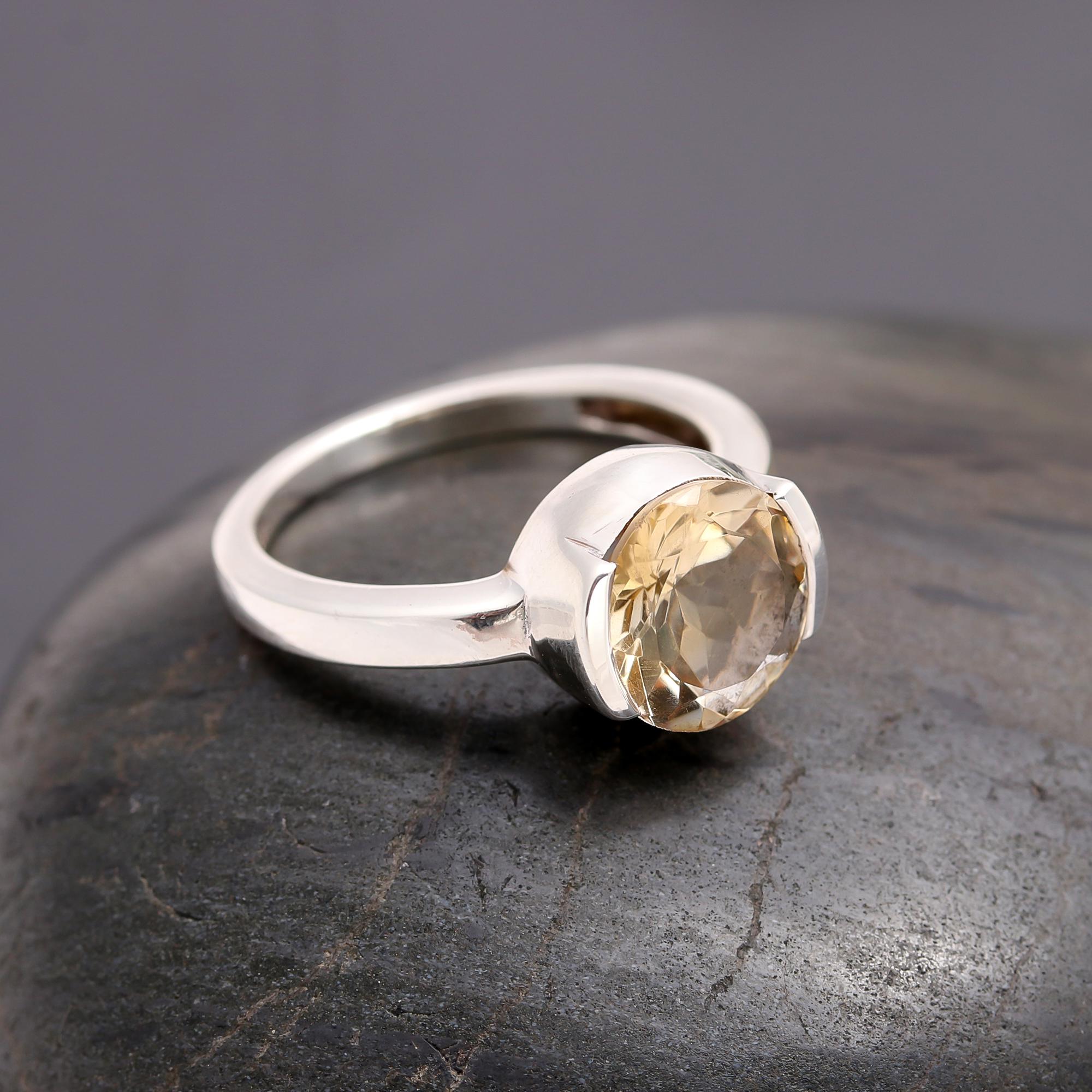 925 Silver Citrine Solitaire Ring