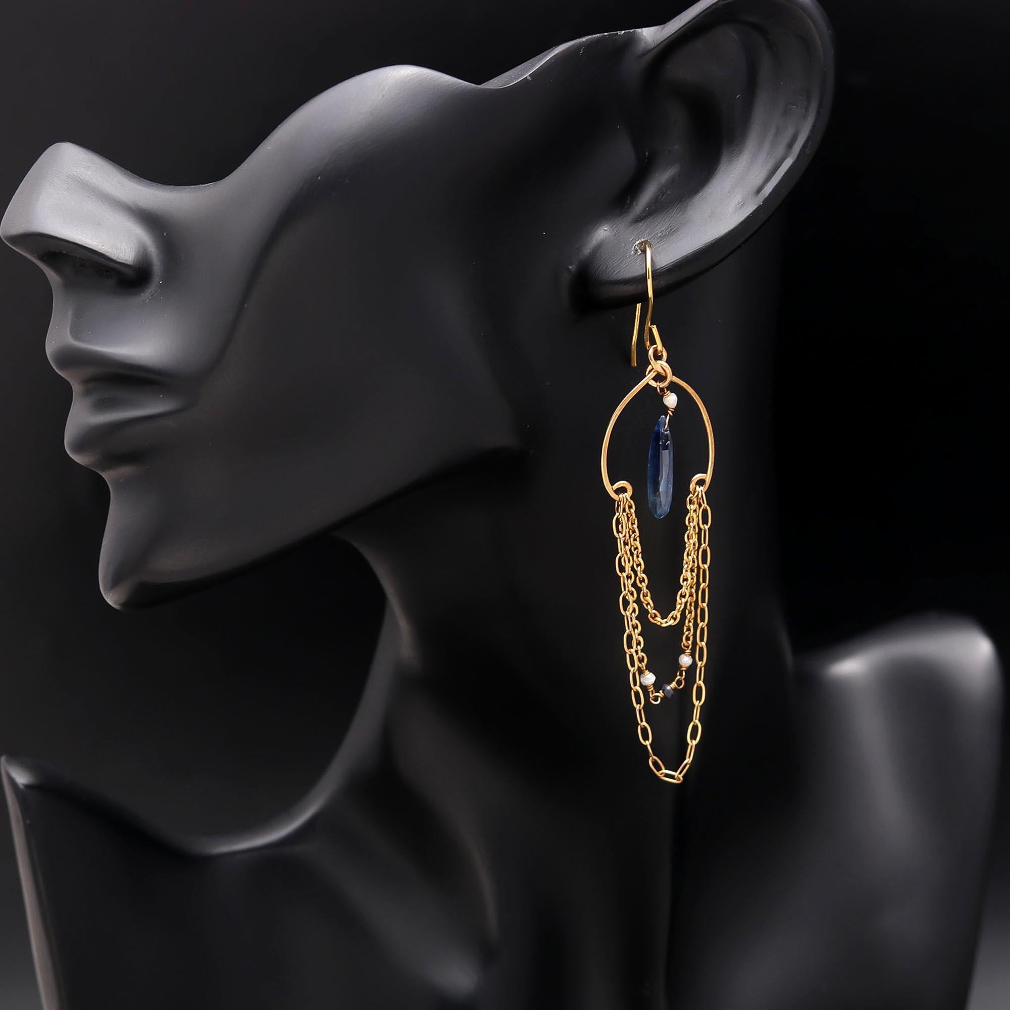 The Celestial Azure: Kyanite & Chain Drop Earrings