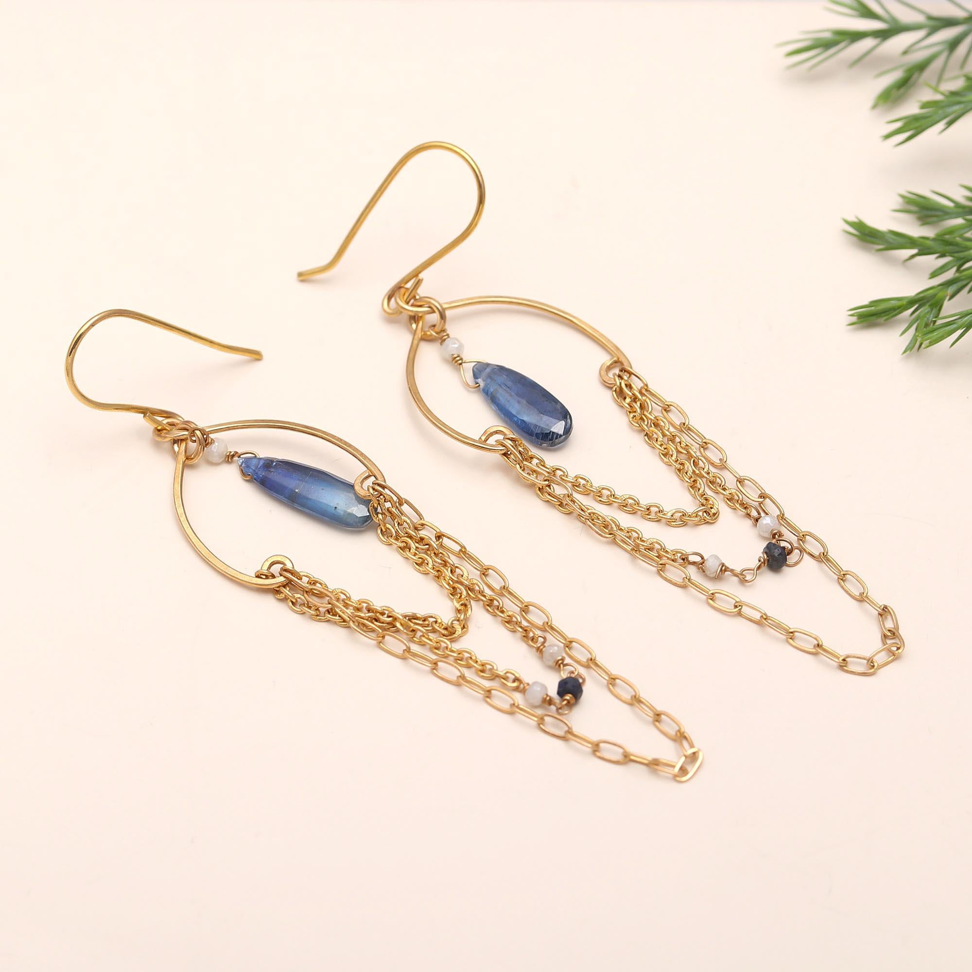 The Celestial Azure: Kyanite & Chain Drop Earrings