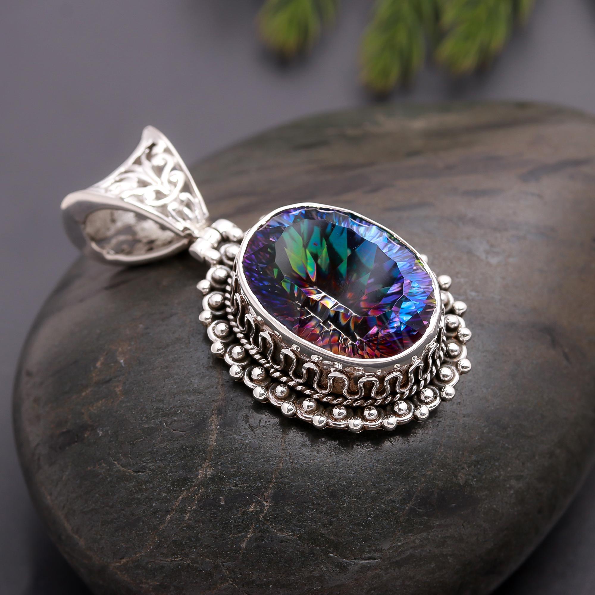 925 Silver Mystic Topaz Filigree Pendant