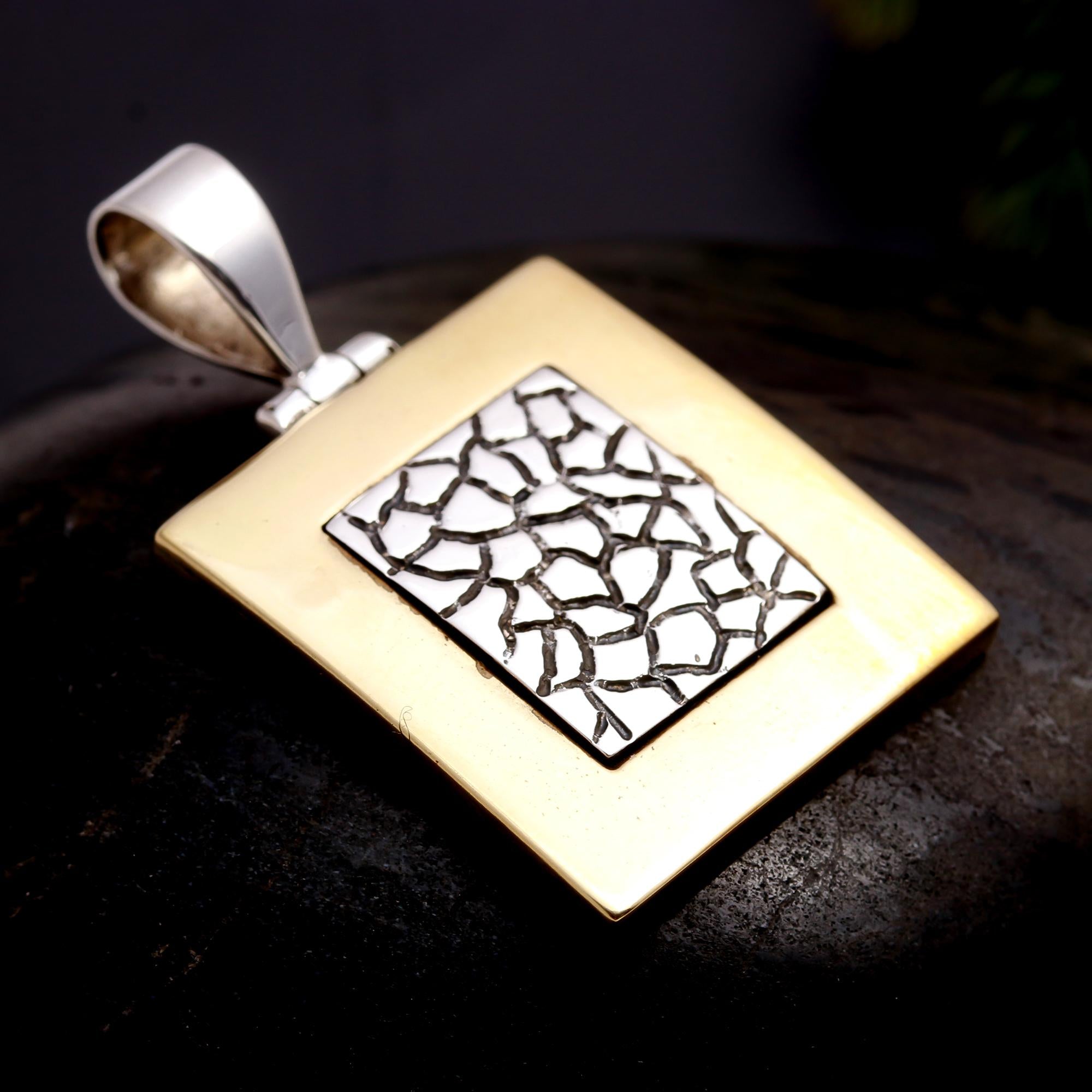 925 Silver and Brass Textured Pendant