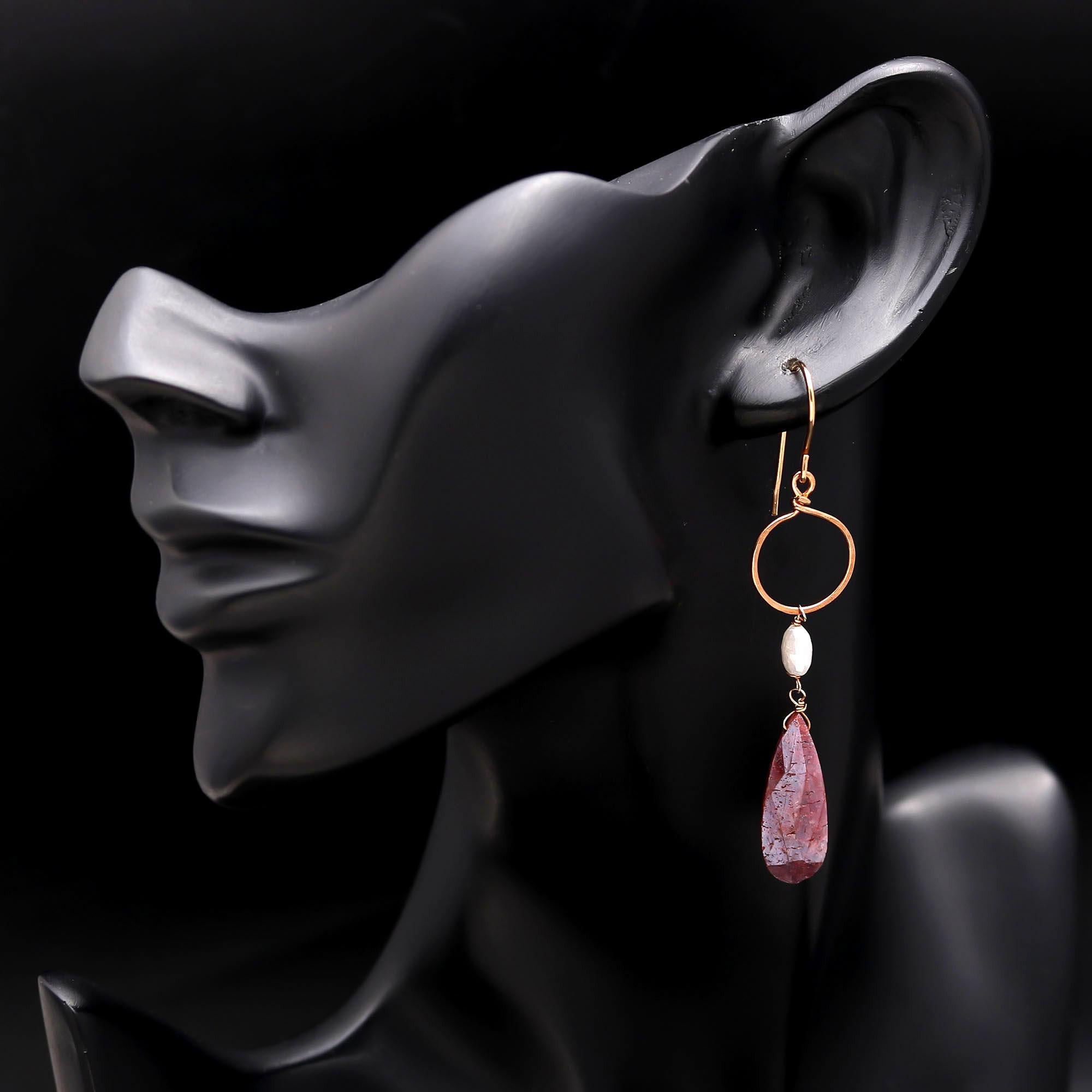 The Red Earth: Sunstone & Gold Circle Earrings