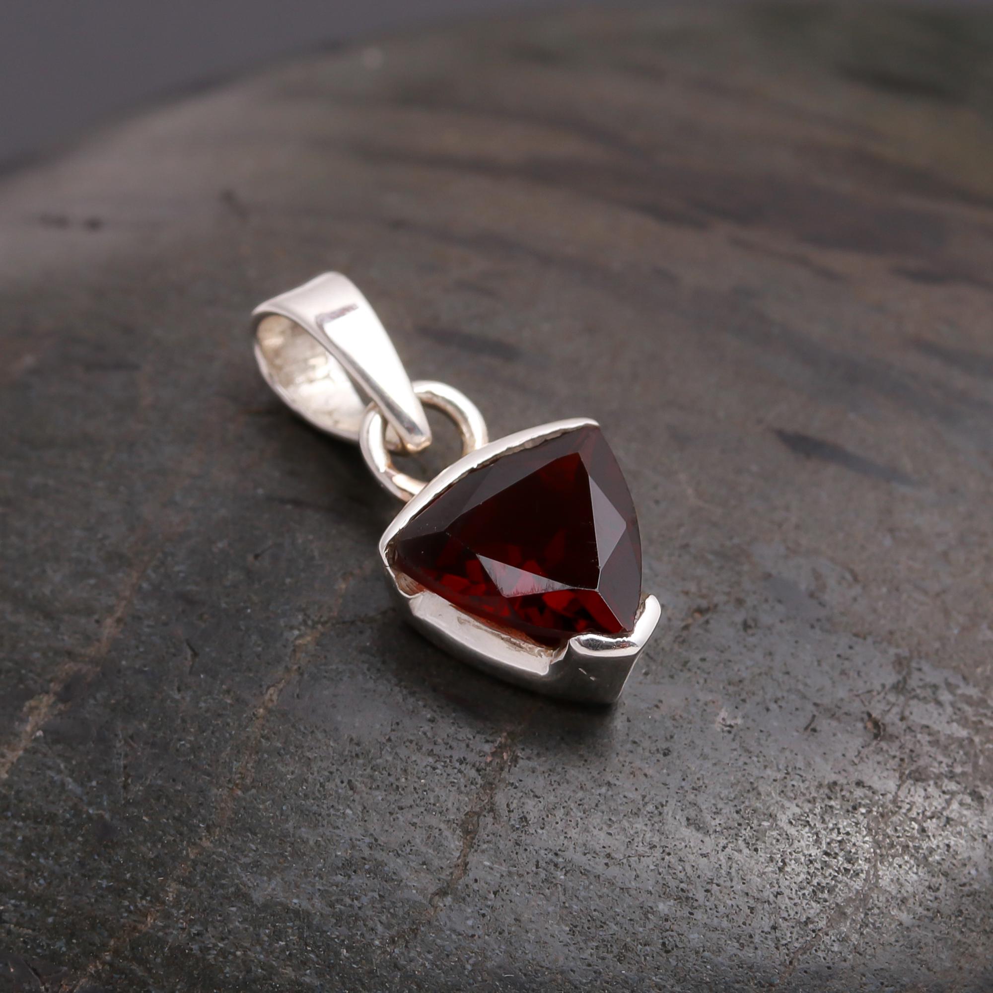925 Silver Trillion Garnet Pendant