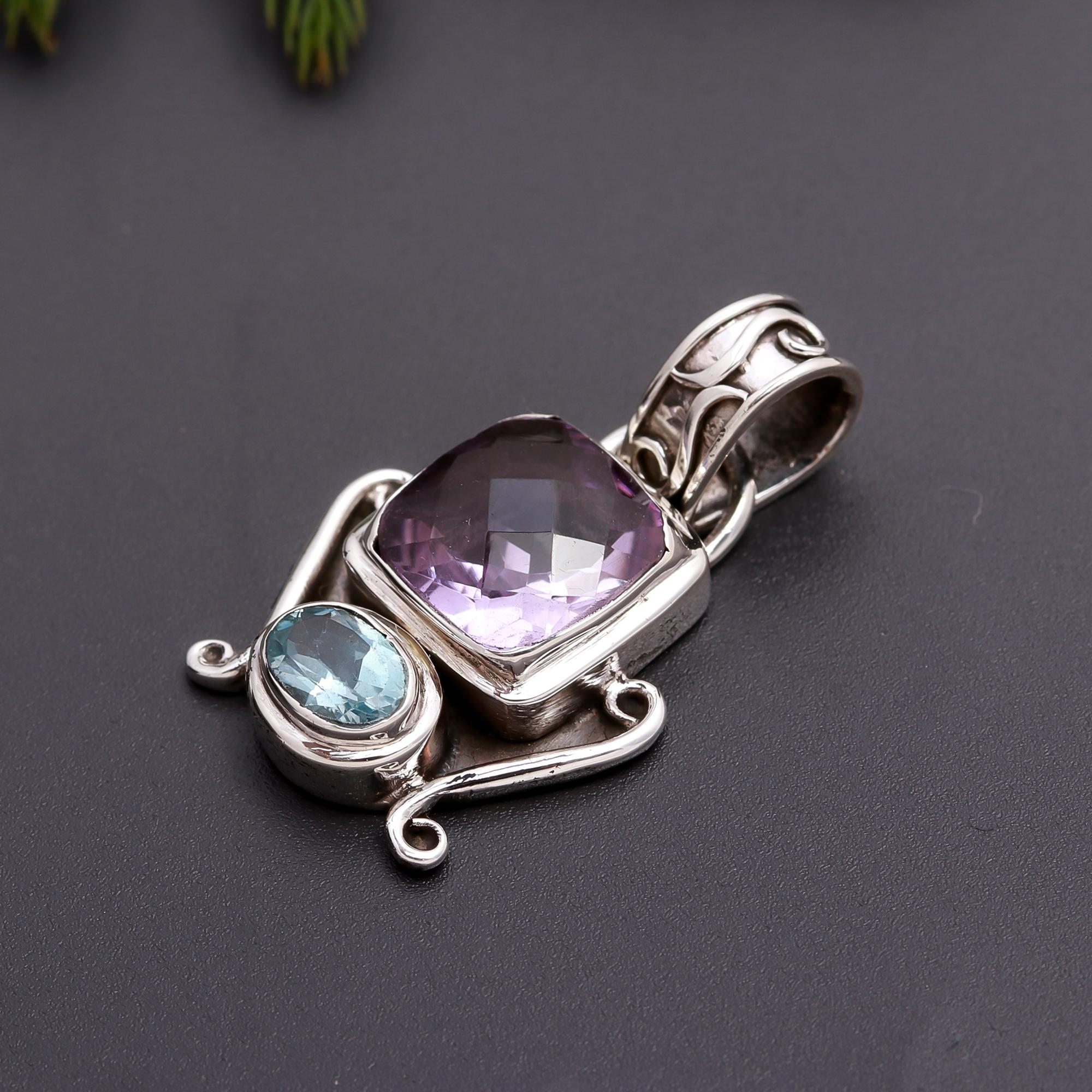 925 Silver Amethyst & Blue Topaz Pendant