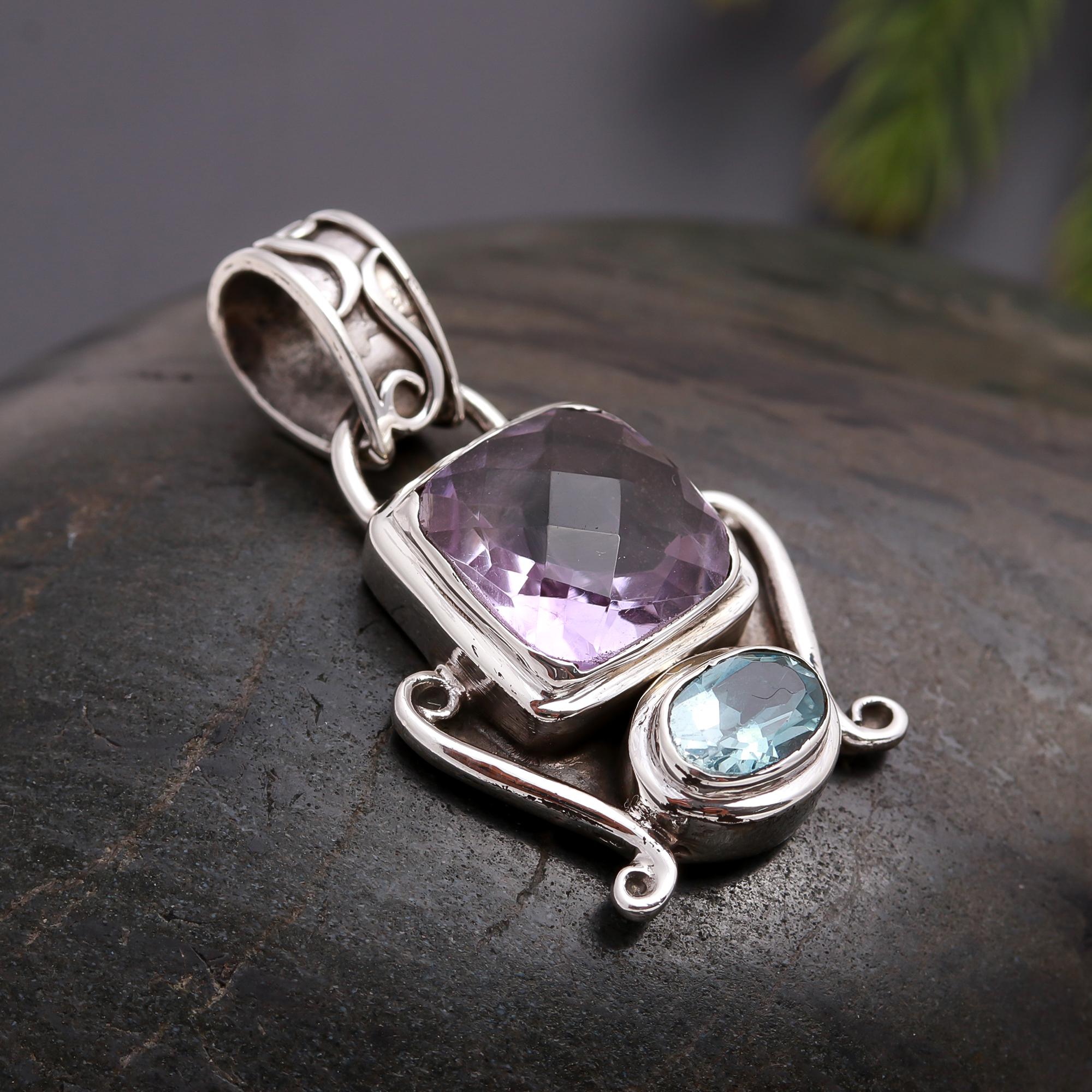925 Silver Amethyst & Blue Topaz Pendant