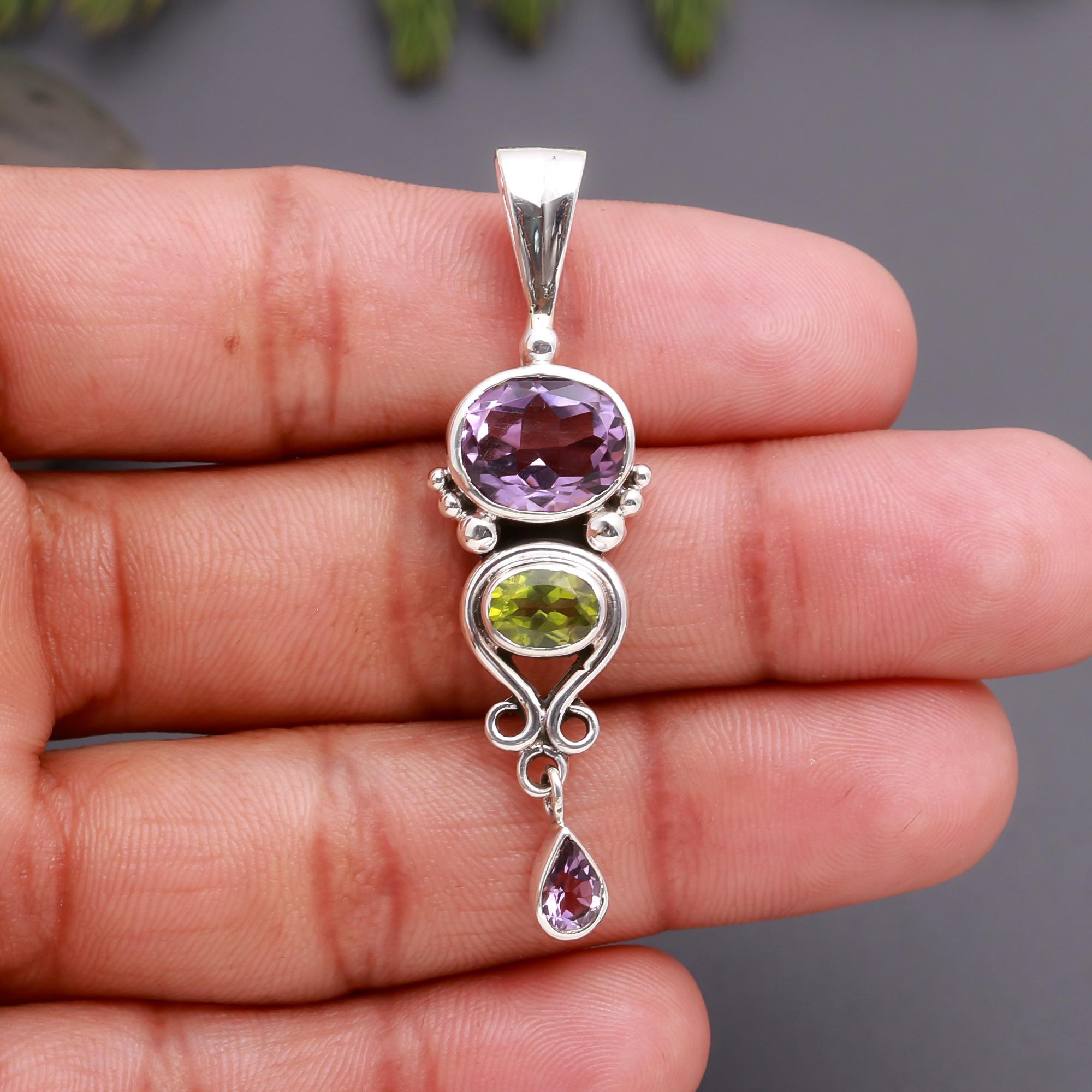 925 Silver Amethyst and Peridot Pendant