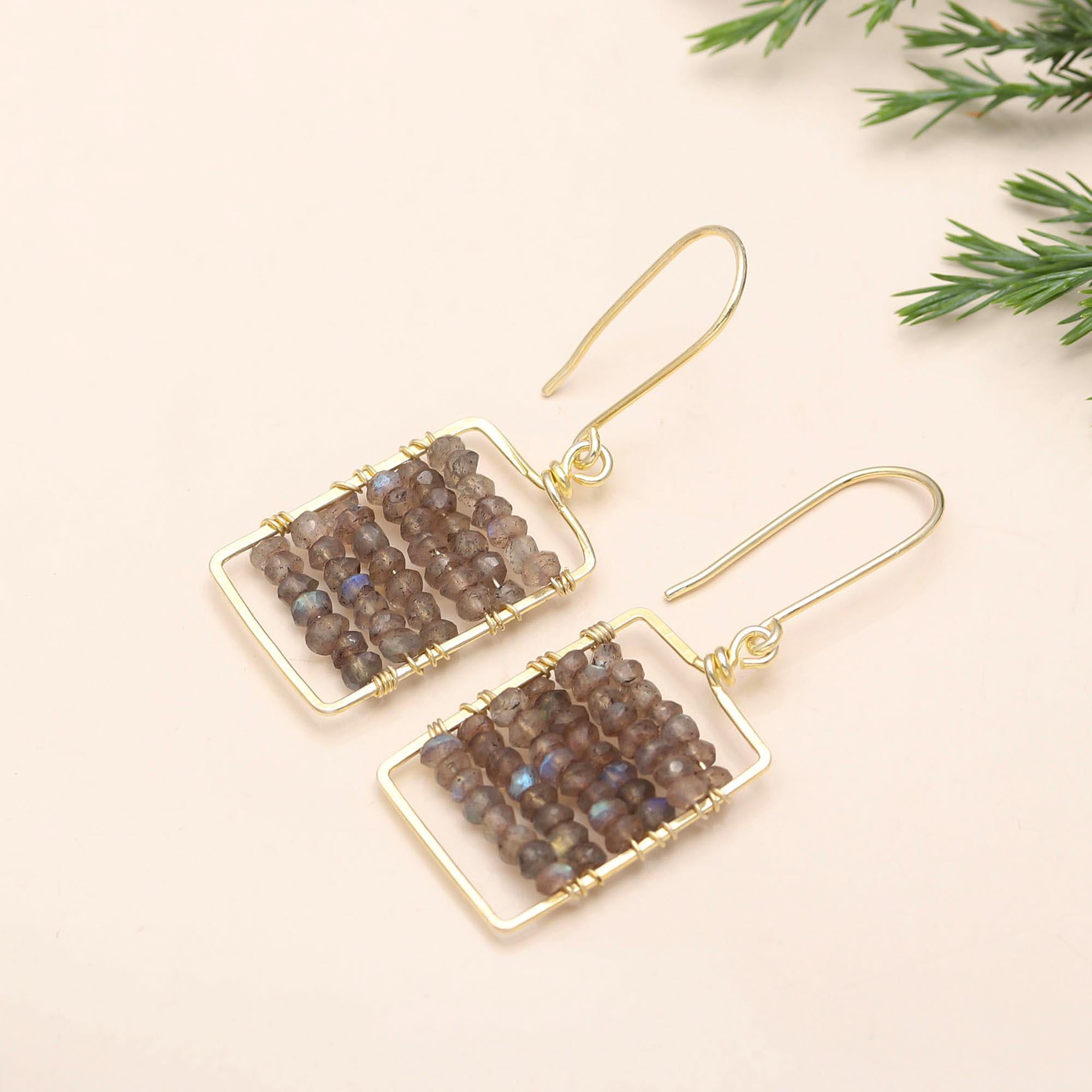 The Grey Weave: Beaded Labradorite Geometric Earrings