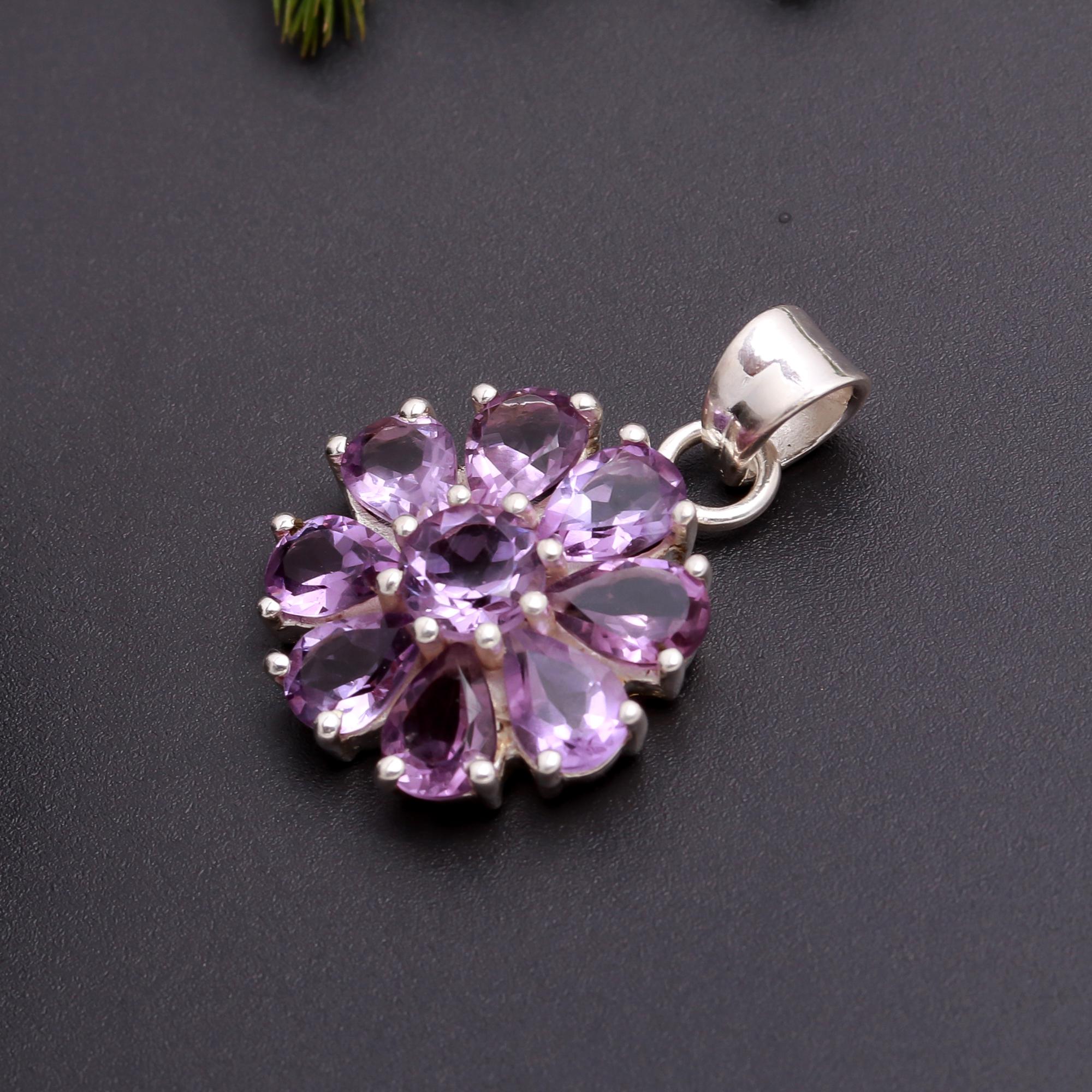 925 Silver Amethyst Floral Pendant