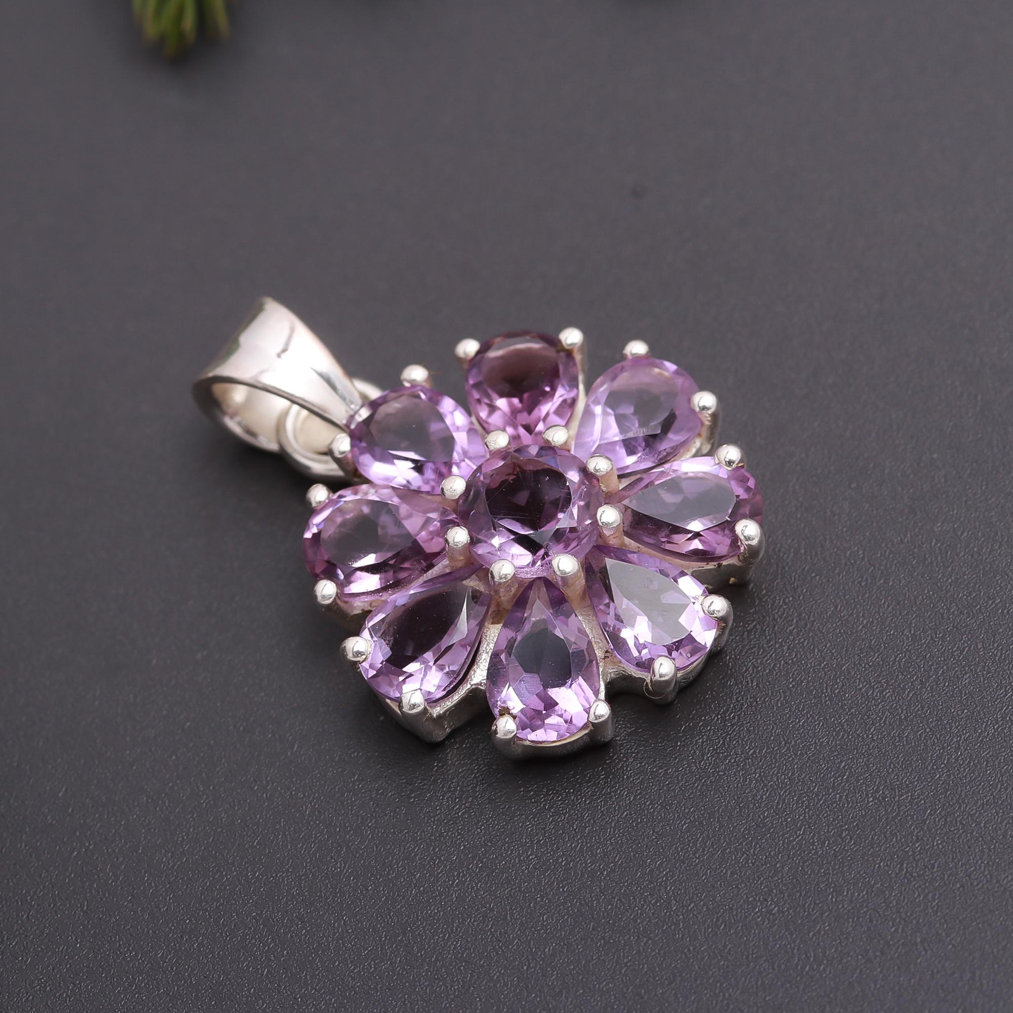 925 Silver Amethyst Floral Pendant
