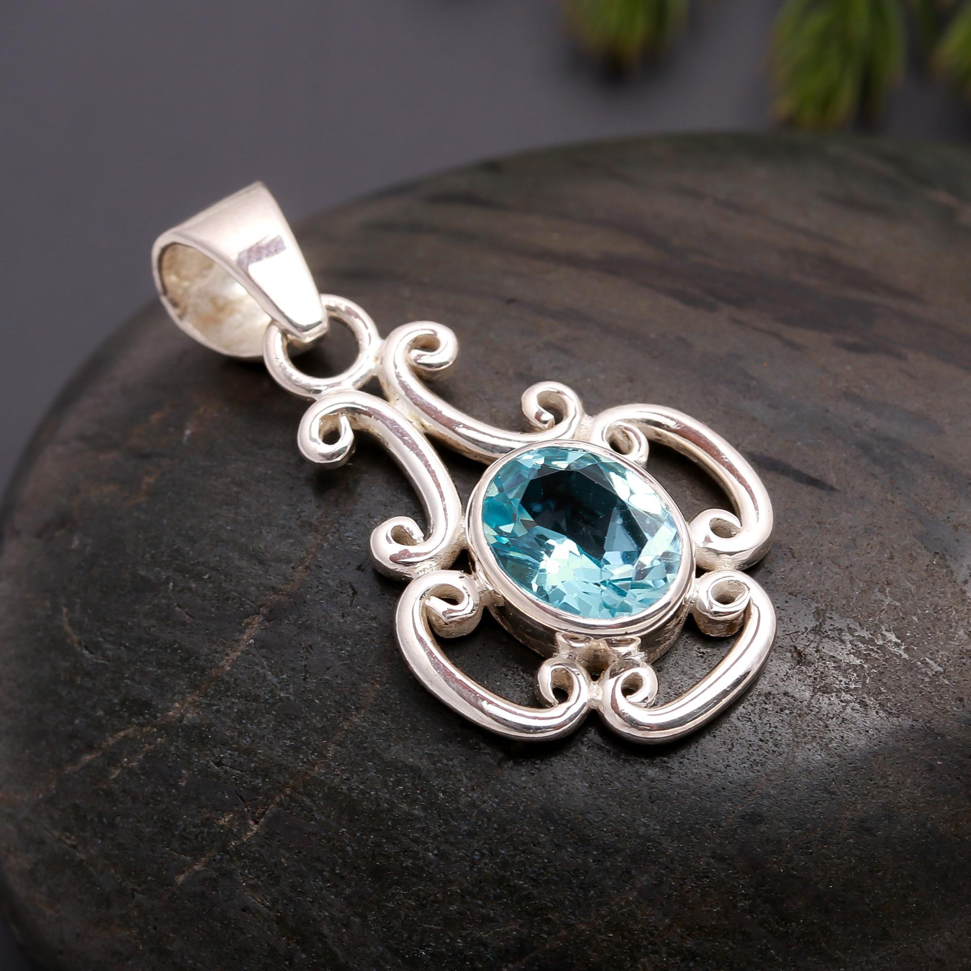 925 Silver Blue Topaz Pendant