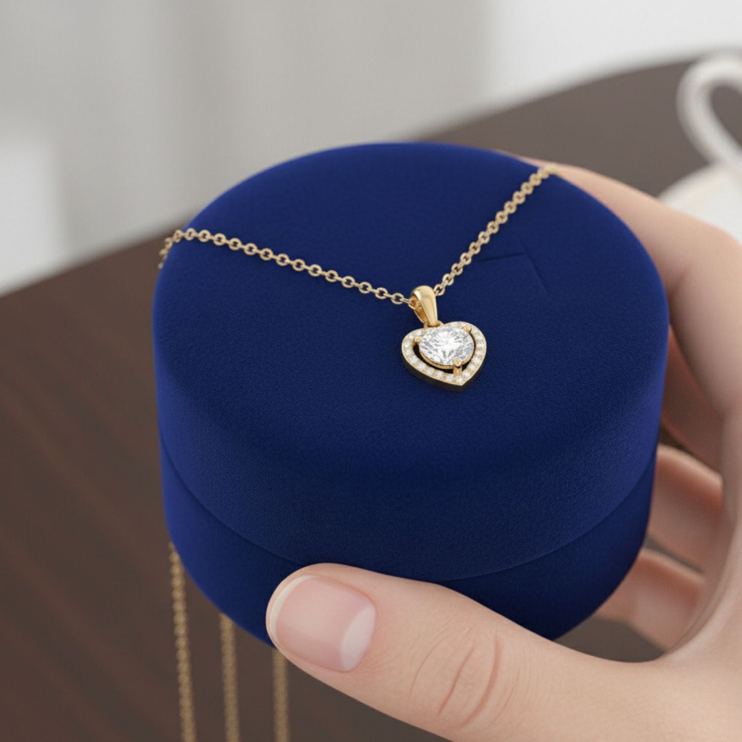 925 Sterling Silver Gold Plated Heart Moissanite Pendant Necklace For Women