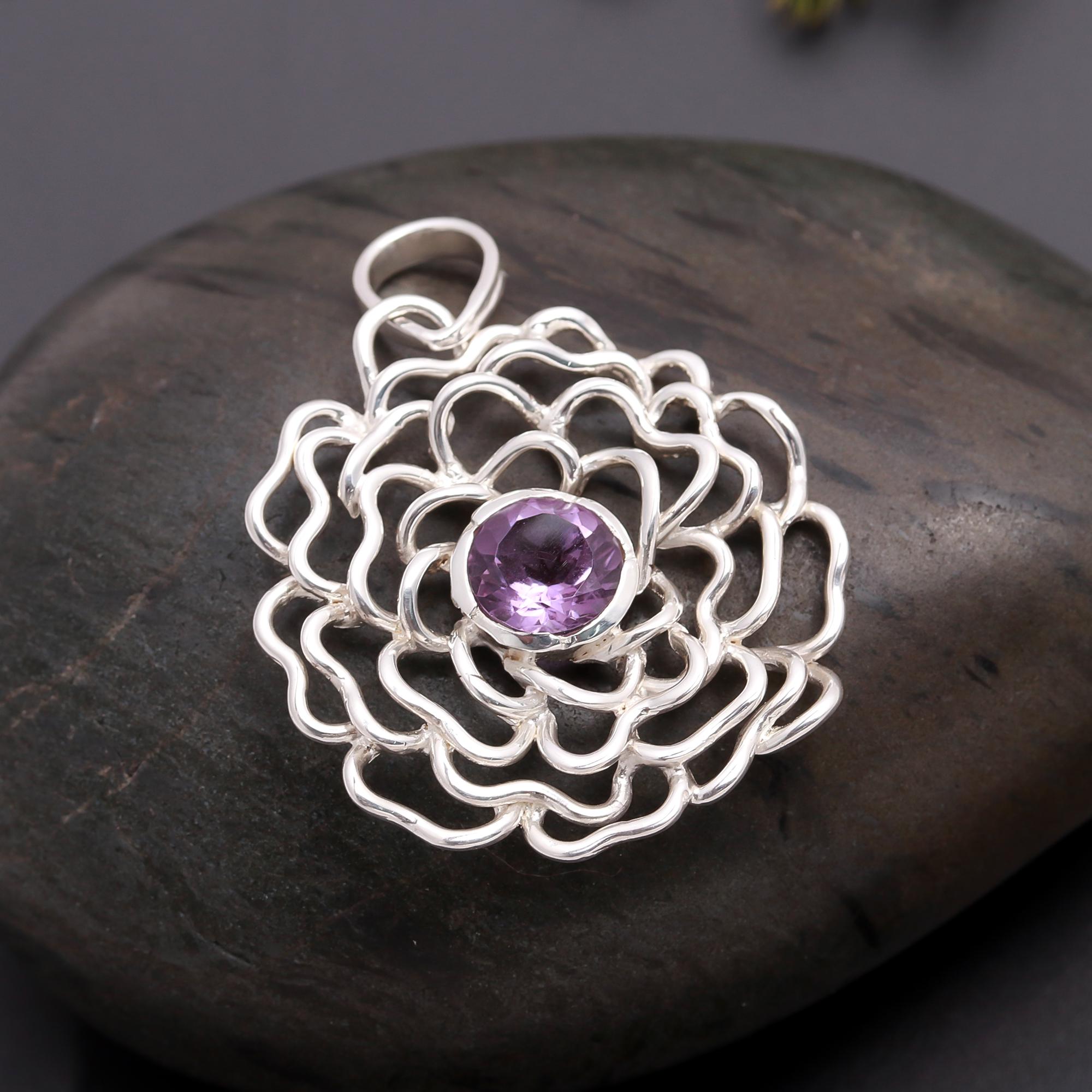The Violet Bloom: Sterling Silver & Amethyst Flower Pendant
