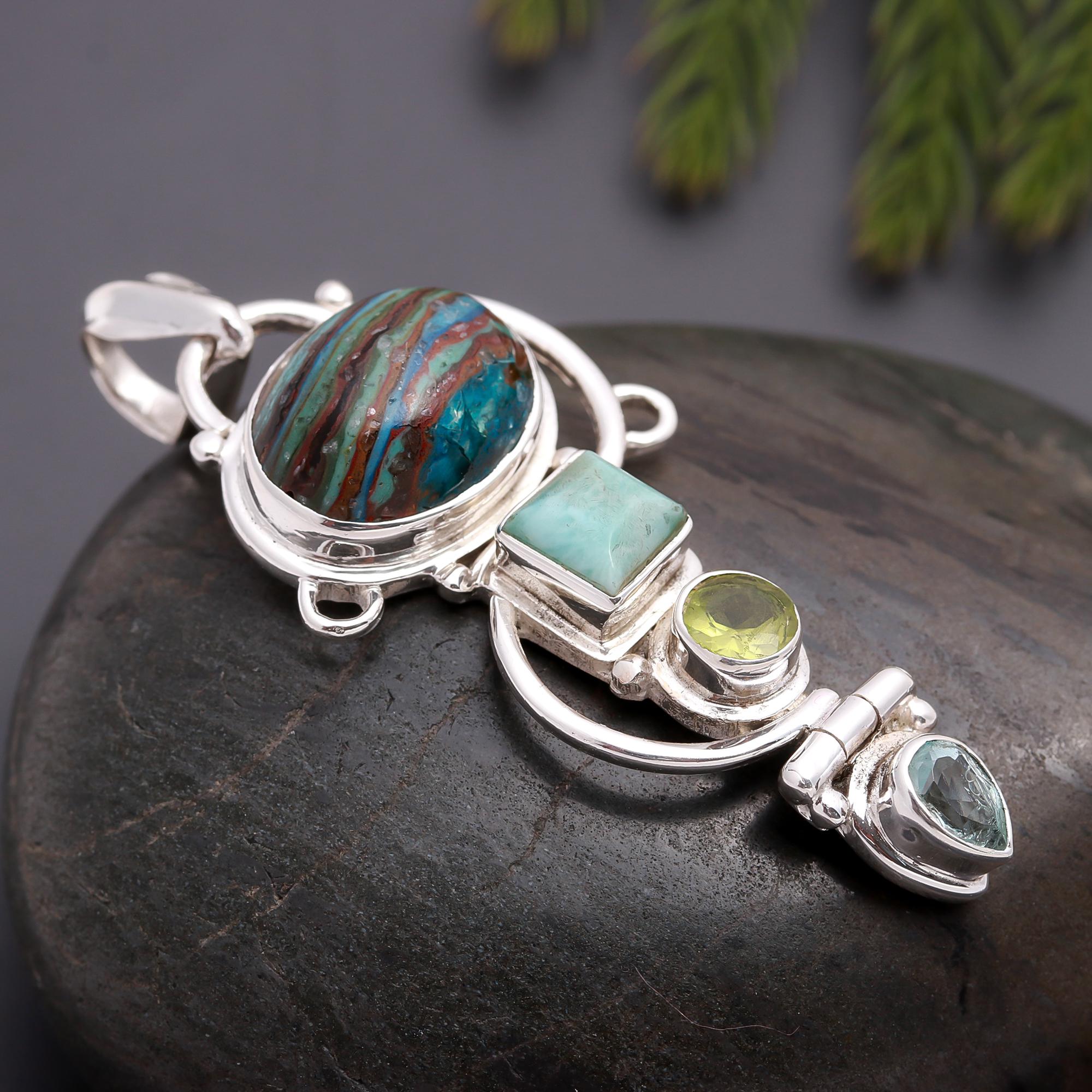 925 Silver Multi-Stones Pendant
