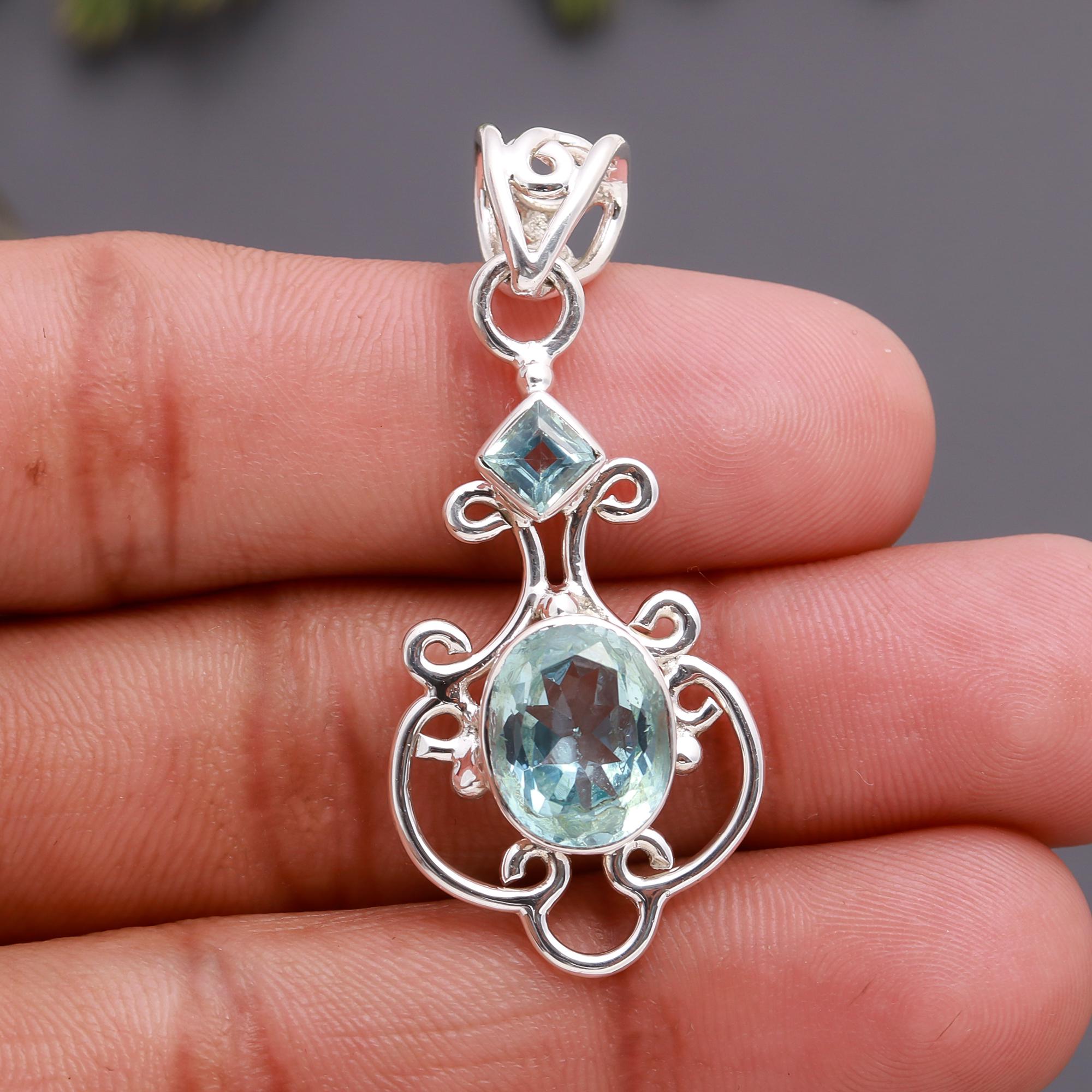 925 Silver Blue Topaz Pendant