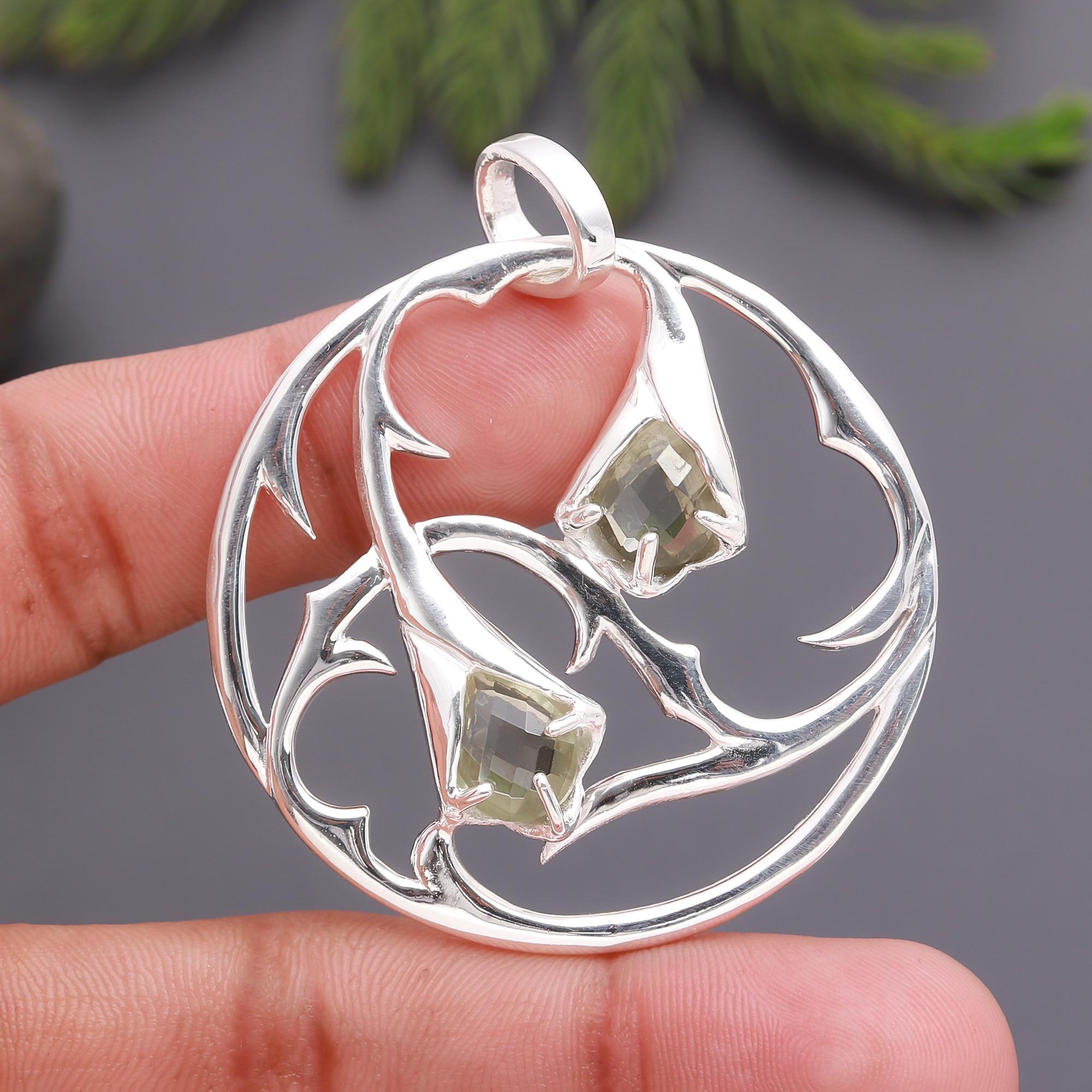 925 Silver Green Quartz Flower Vine Pendant