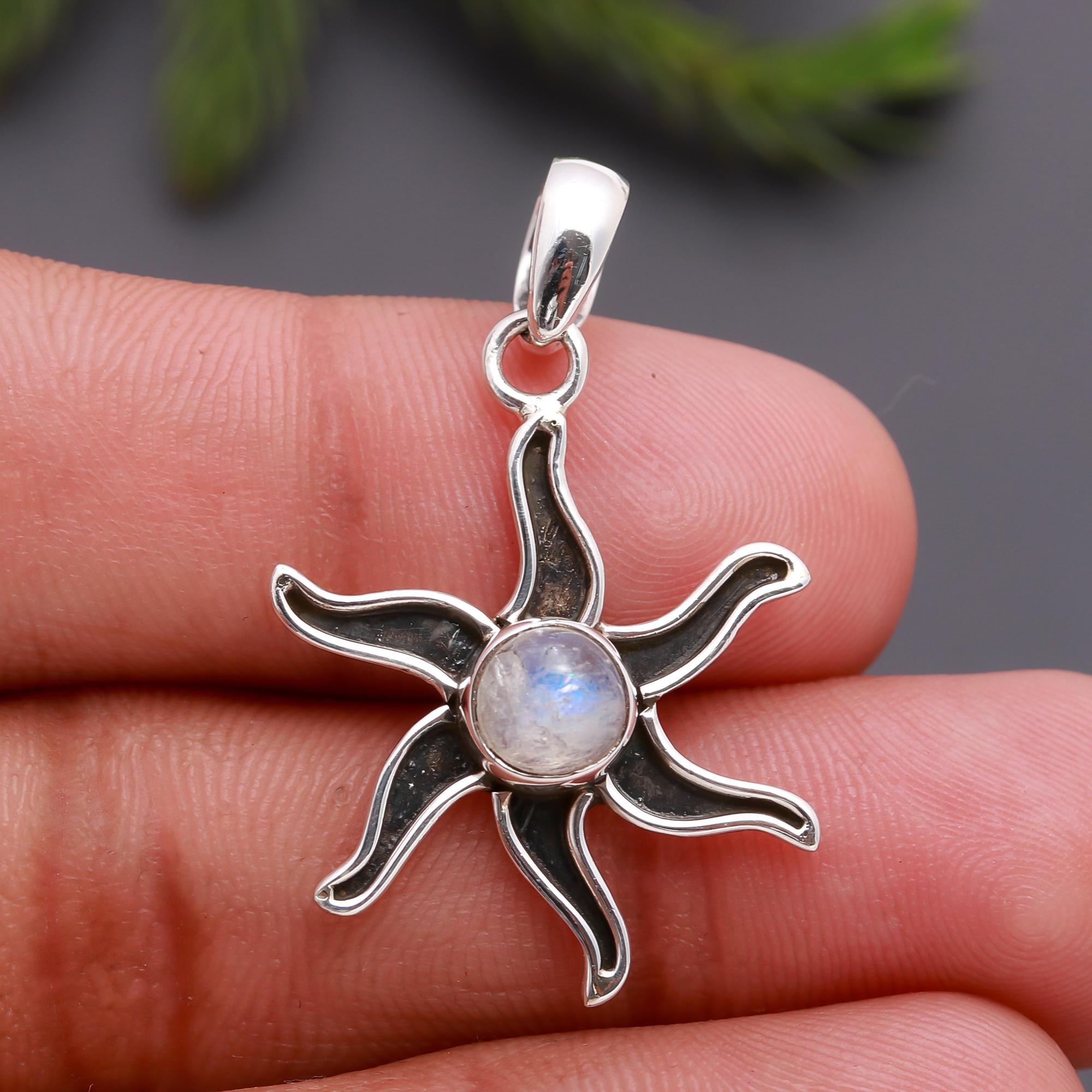 925 Silver Moonstone Sun Pendant