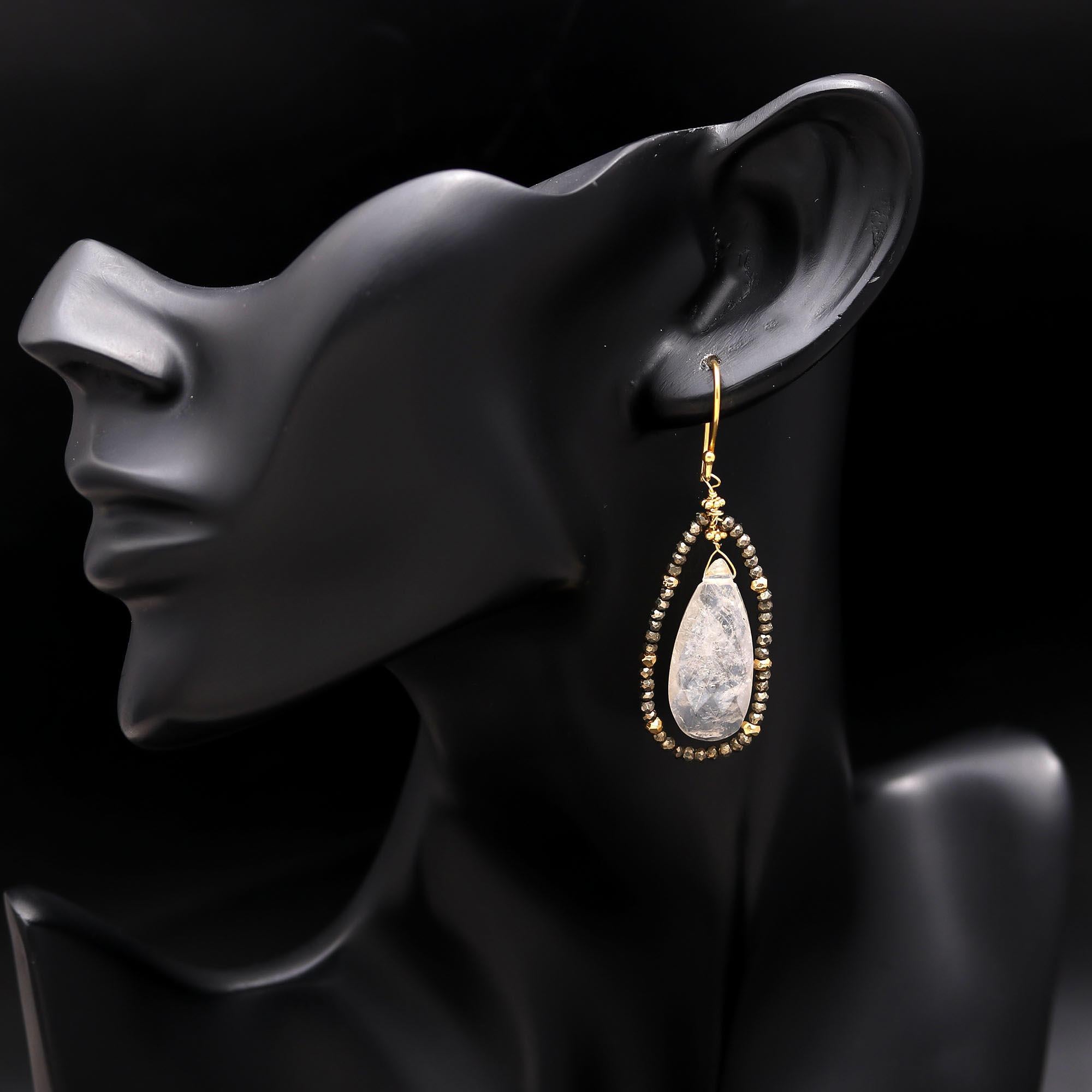 The Moonlit Halo: Moonstone & Pyrite Earrings