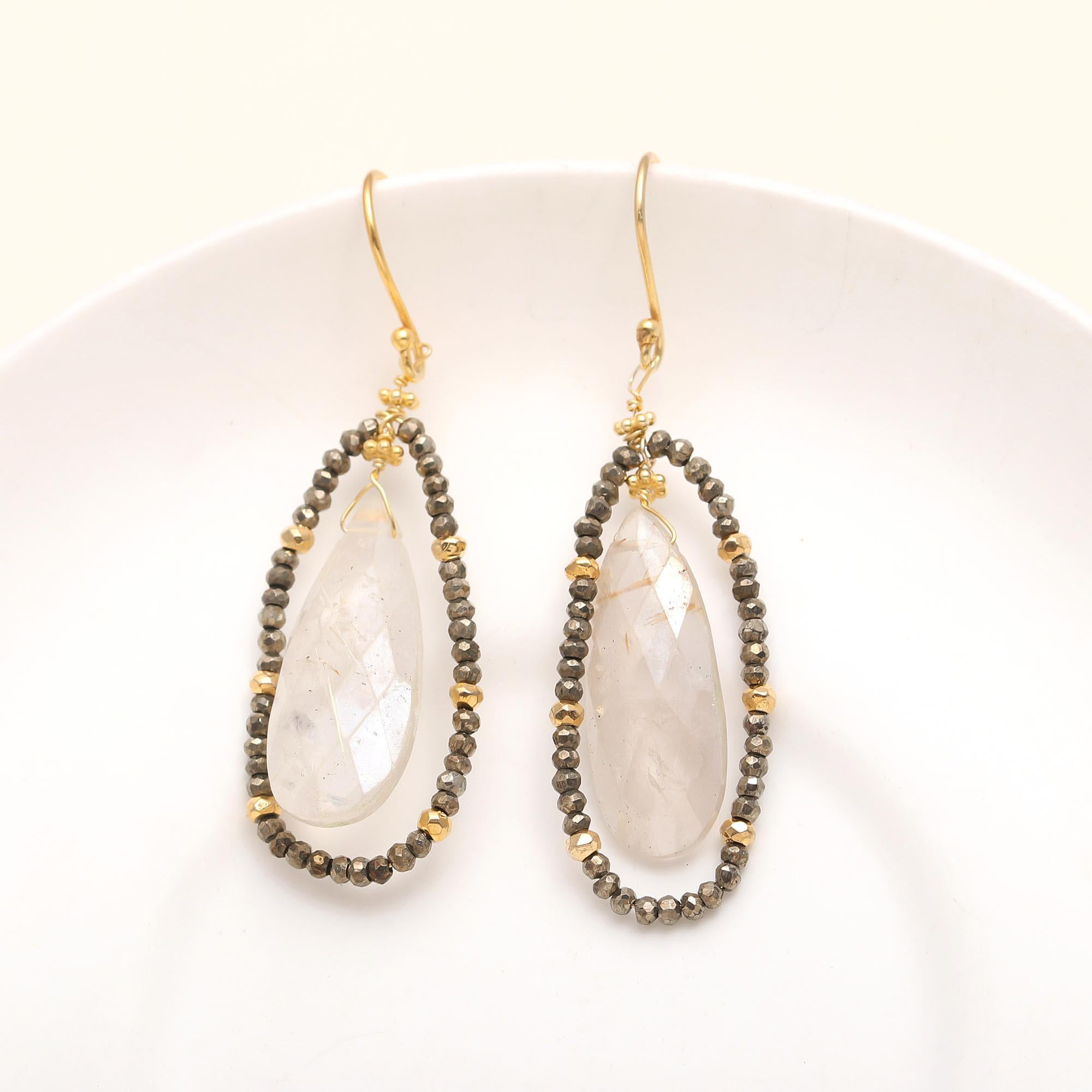 The Moonlit Halo: Moonstone & Pyrite Earrings