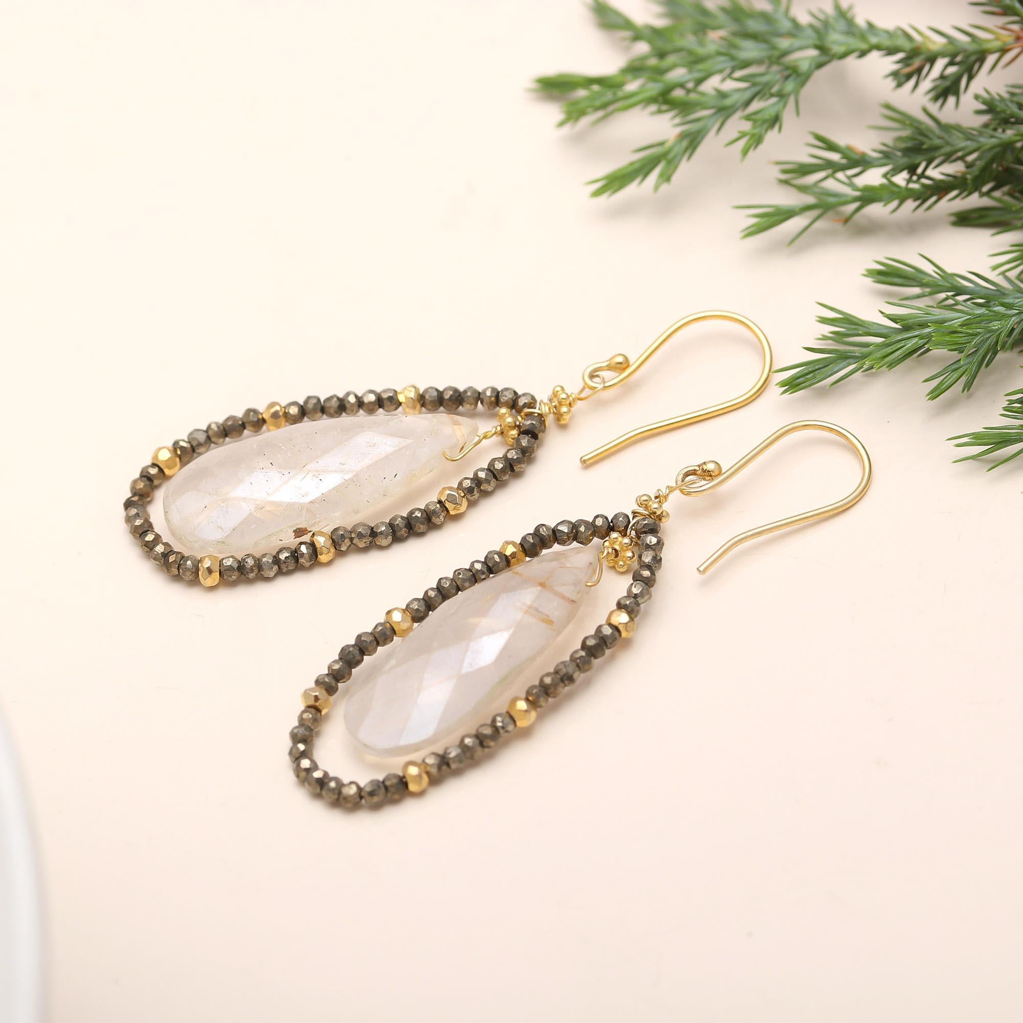 The Moonlit Halo: Moonstone & Pyrite Earrings