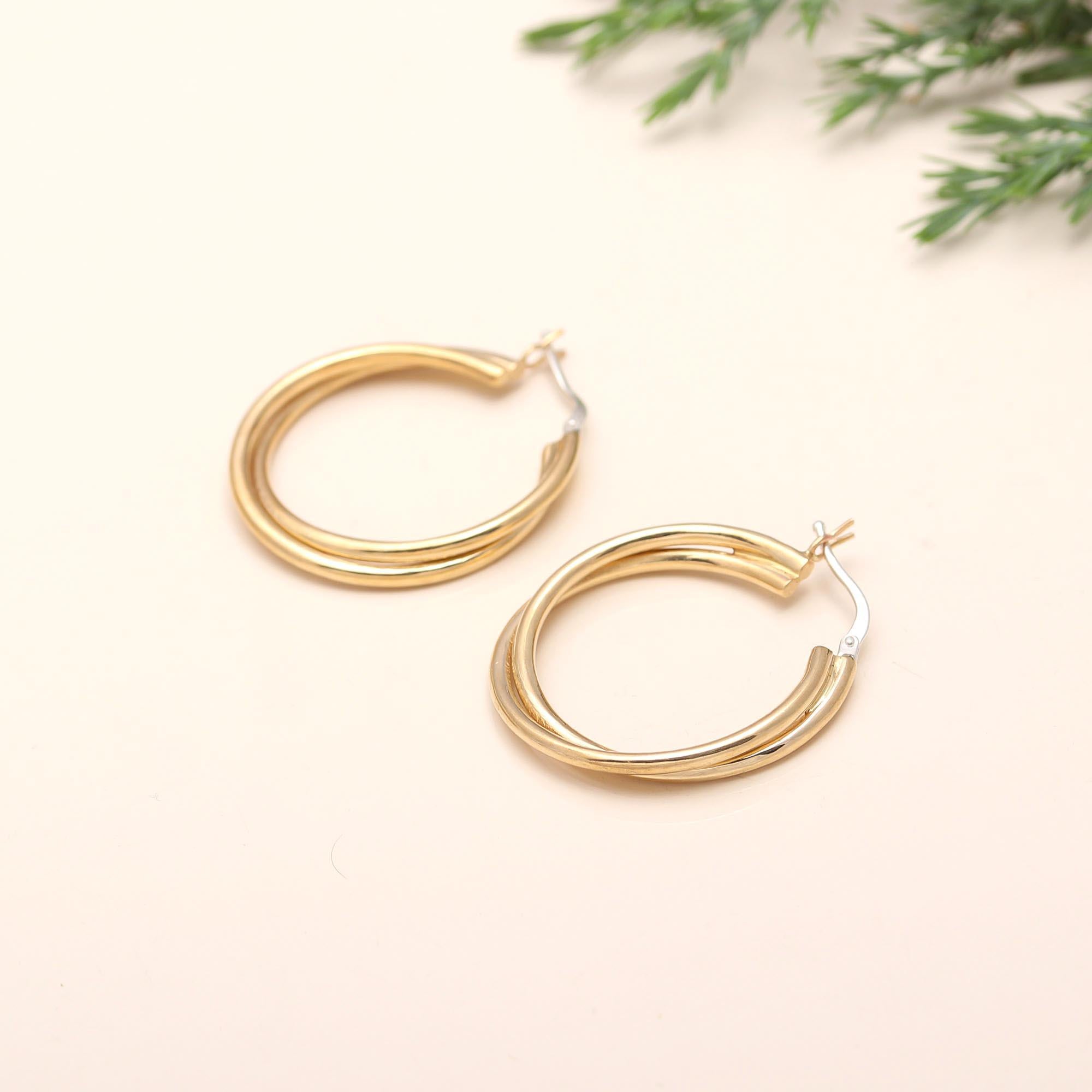 The Golden Twin: Double Band Gold Hoop Earrings