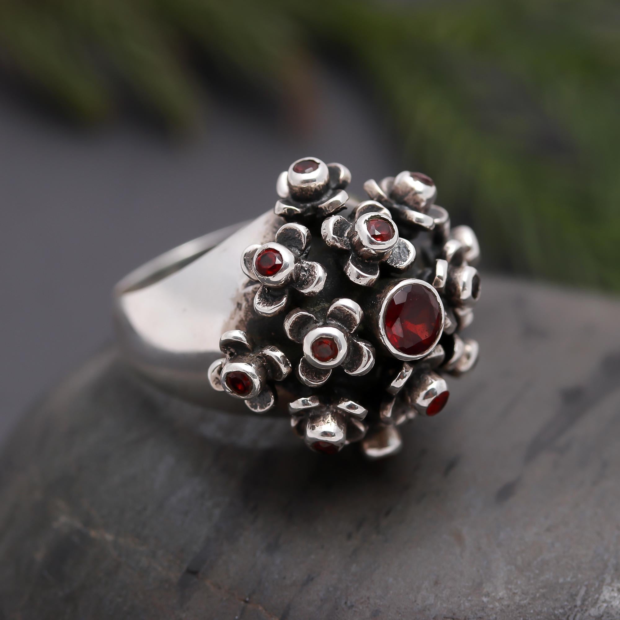925 Silver Floral Dome Ring