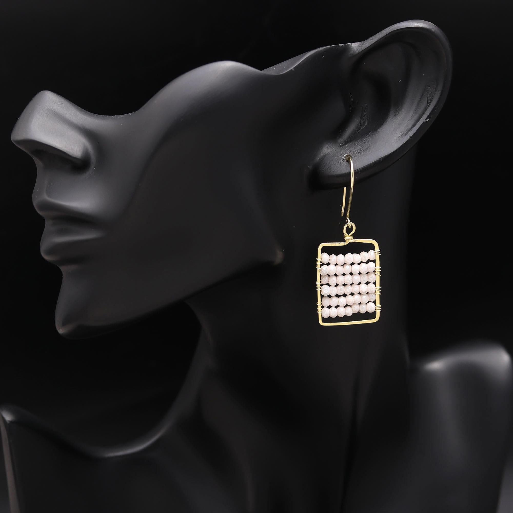 The Ivory Weave: Gold & White Beaded Geometric Earrings