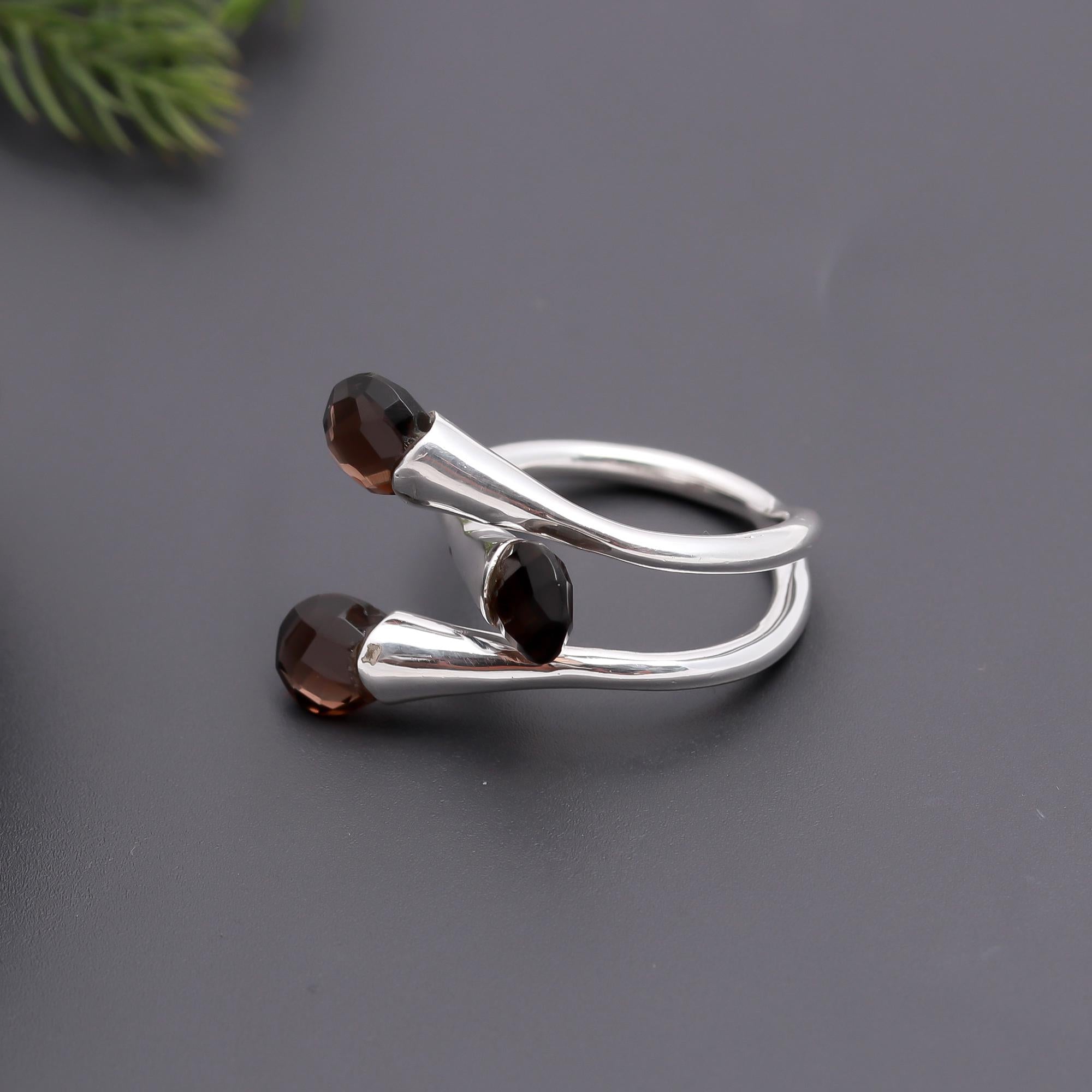 925 Silver Smoky Quartz Bypass Ring