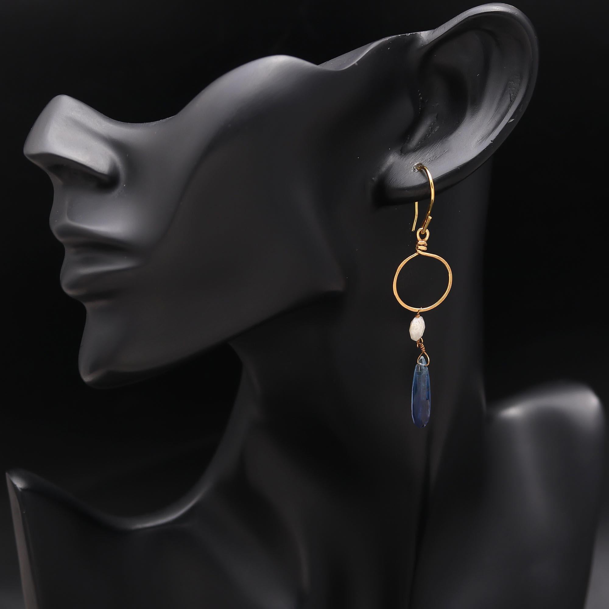 The Azure Horizon: Blue Kyanite & Moonstone Circle Drops