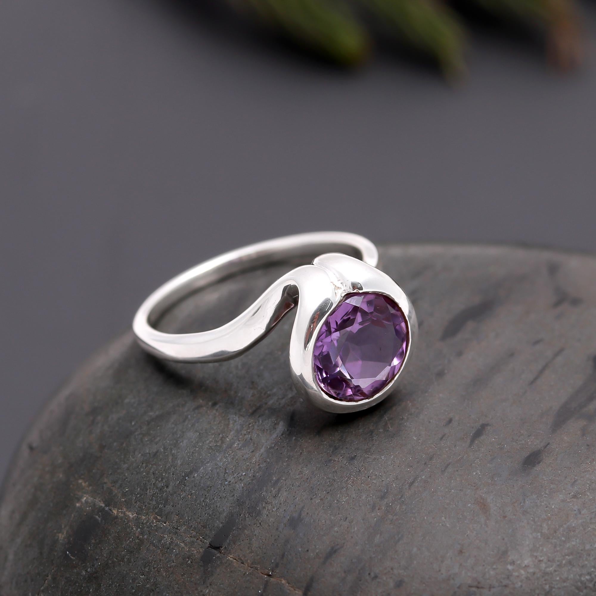 925 Silver Amethyst Swirl Ring