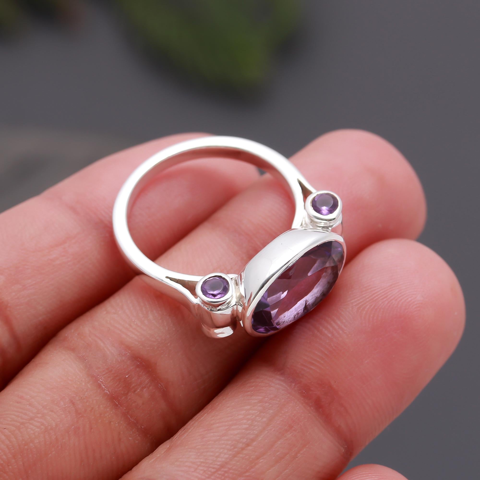 925 Silver Amethyst and Garnet Ring