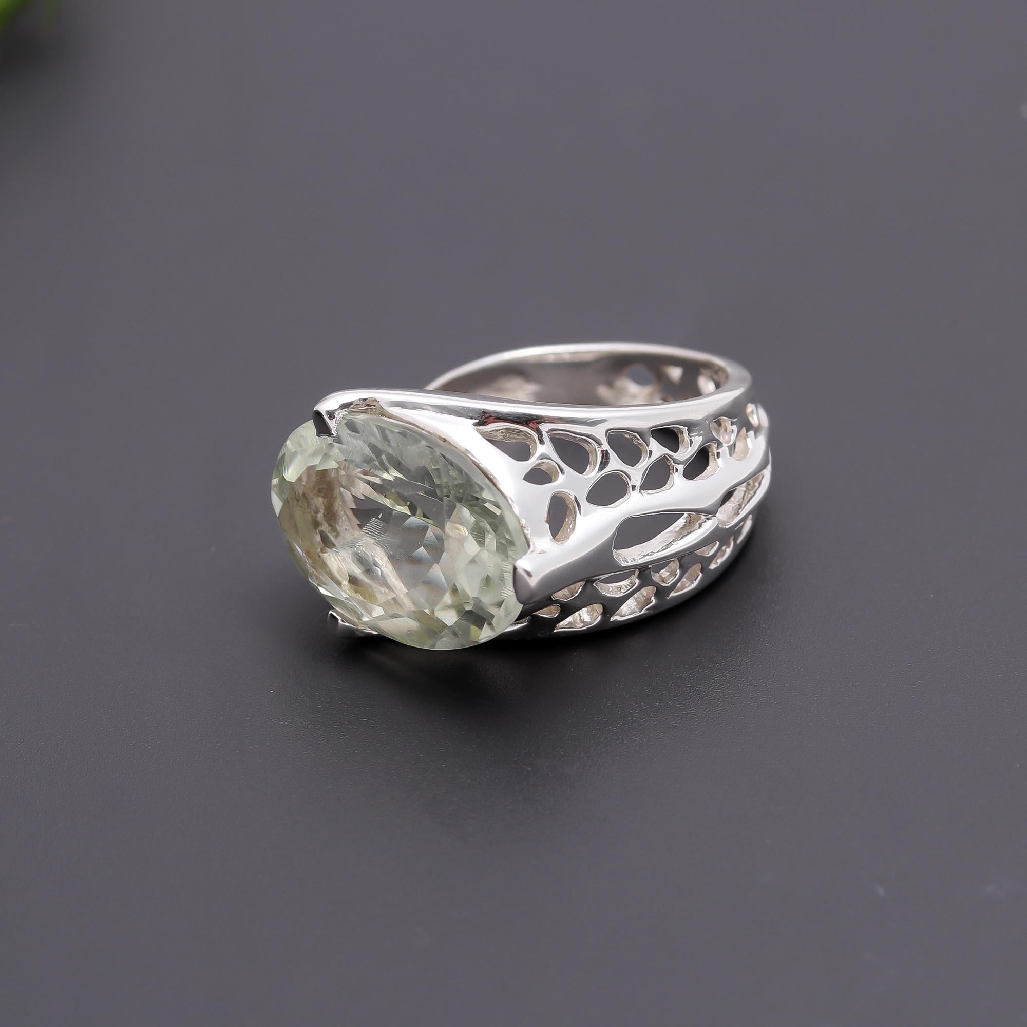 925 Silver Green Amethyst Statement Ring
