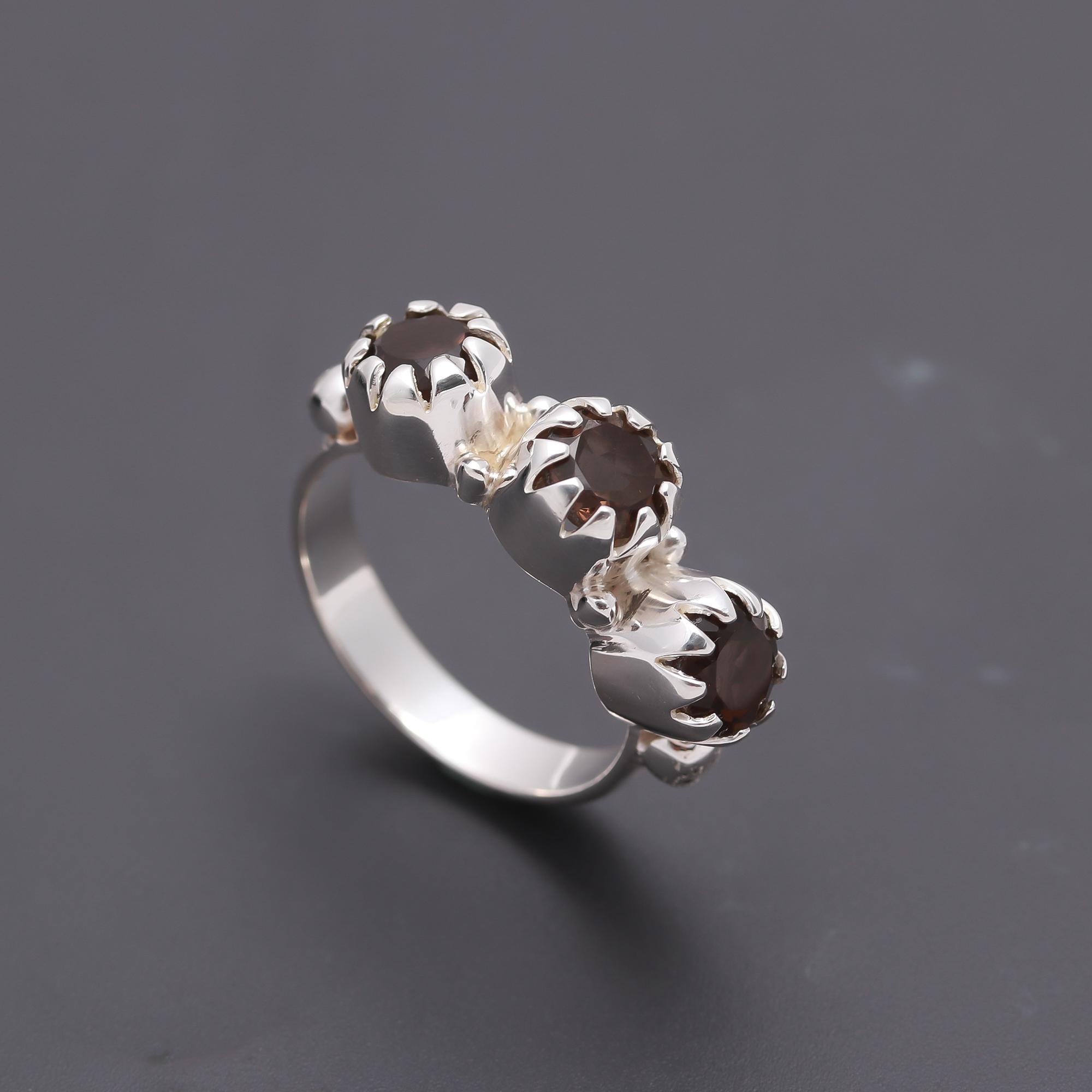 925 Silver Triple Garnet Ring