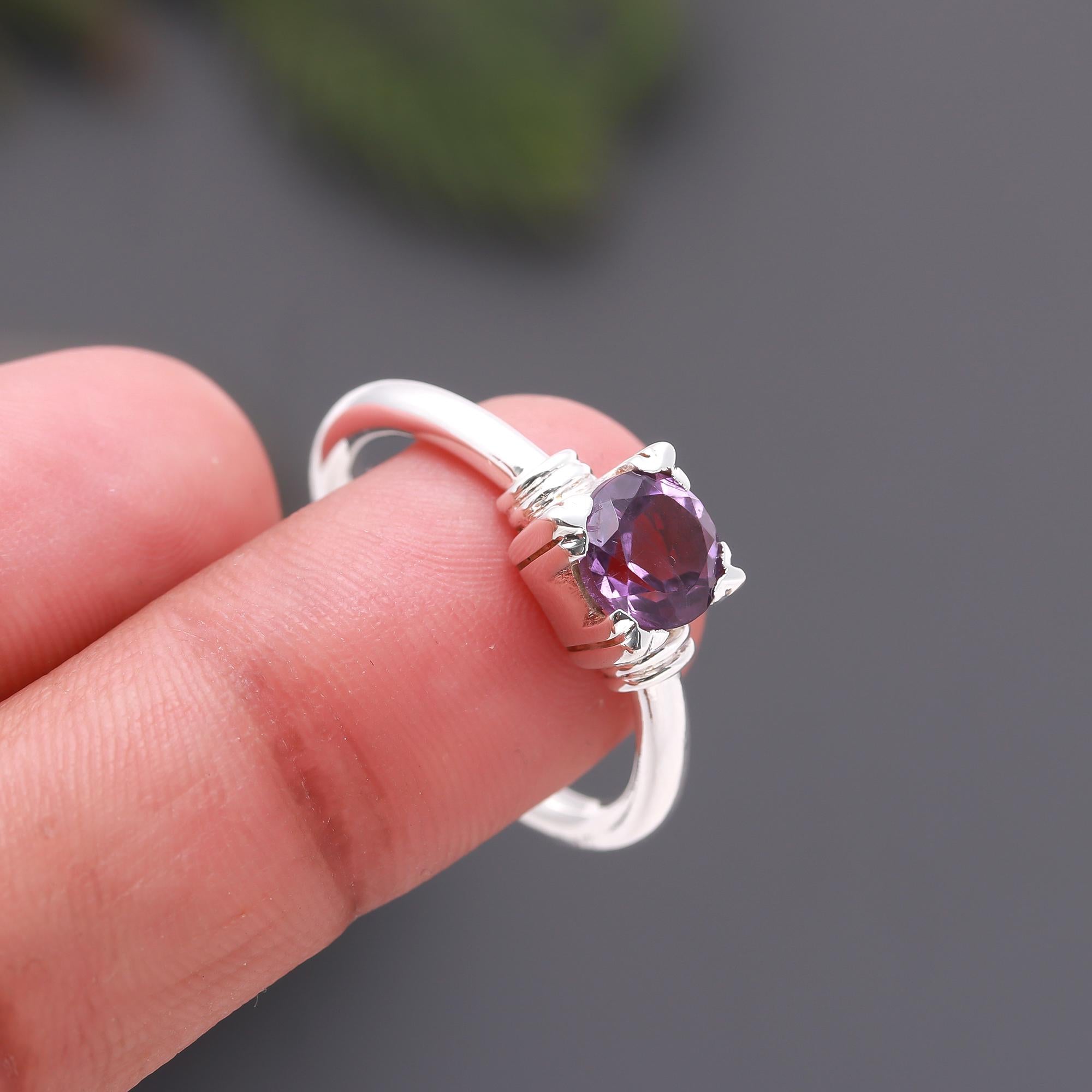 925 Silver Amethyst Solitaire Ring