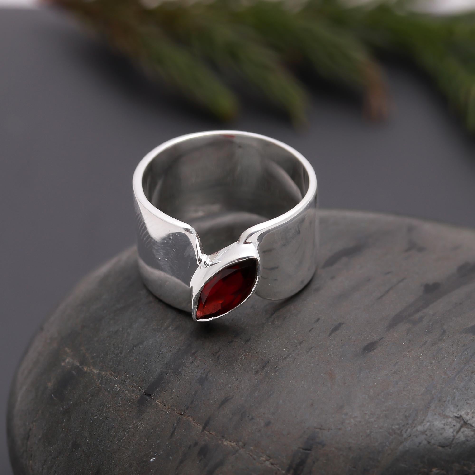 925 Silver Marquise Garnet Adjustable Ring