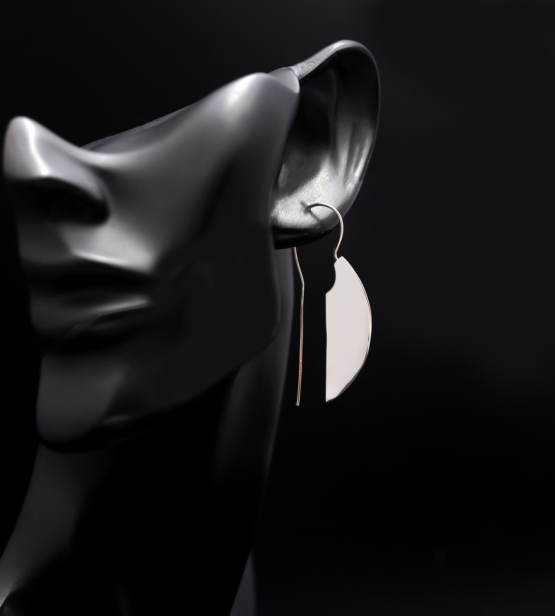 The Silver Wing: Modern Abstract Leaf Earrings