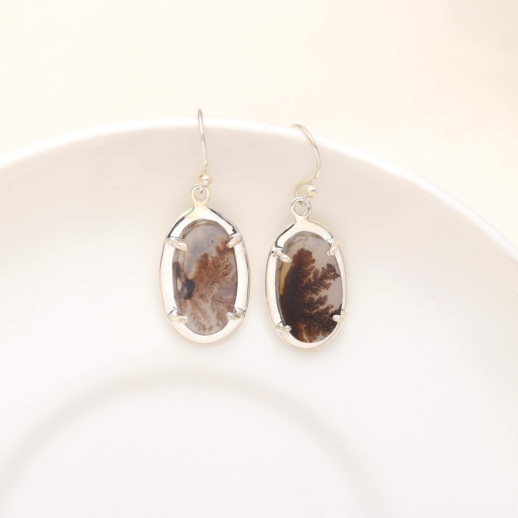 The Dendritic Mist: Scenic Agate Oval Earrings