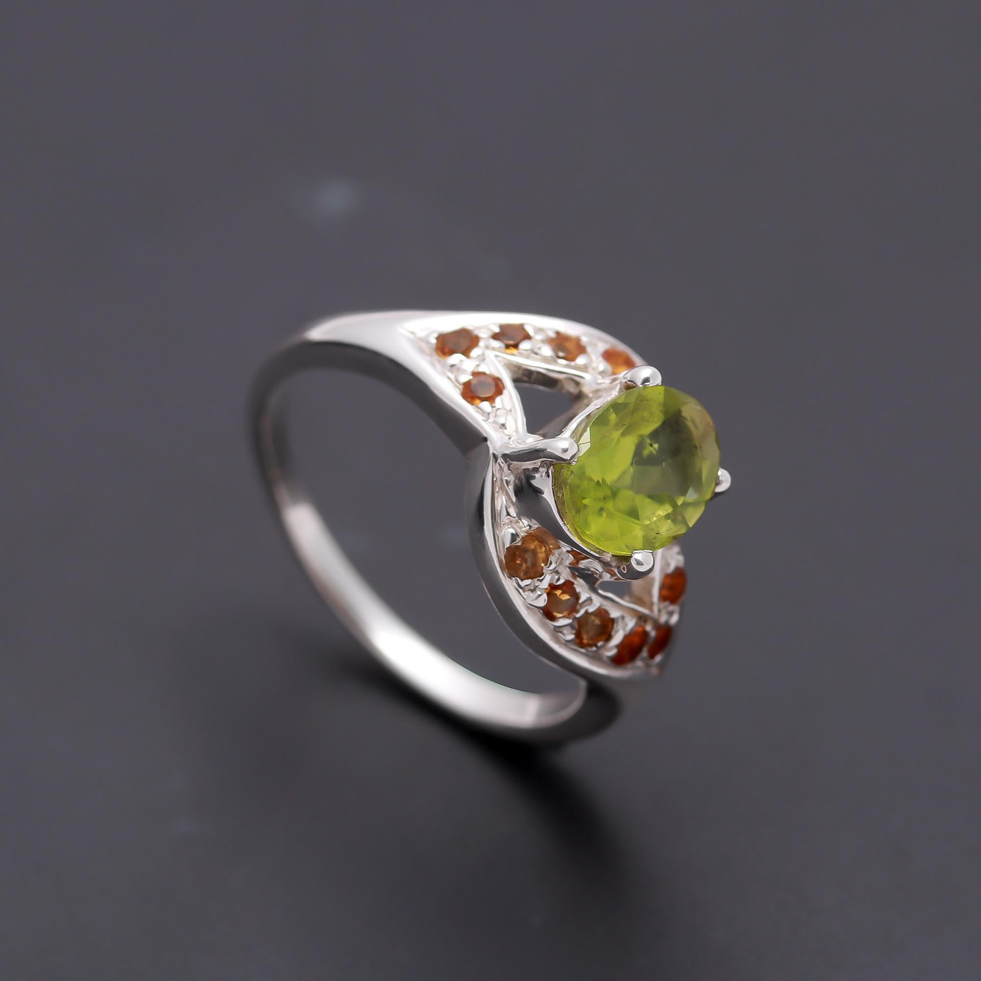 925 Silver Peridot & Citrine Designer Ring