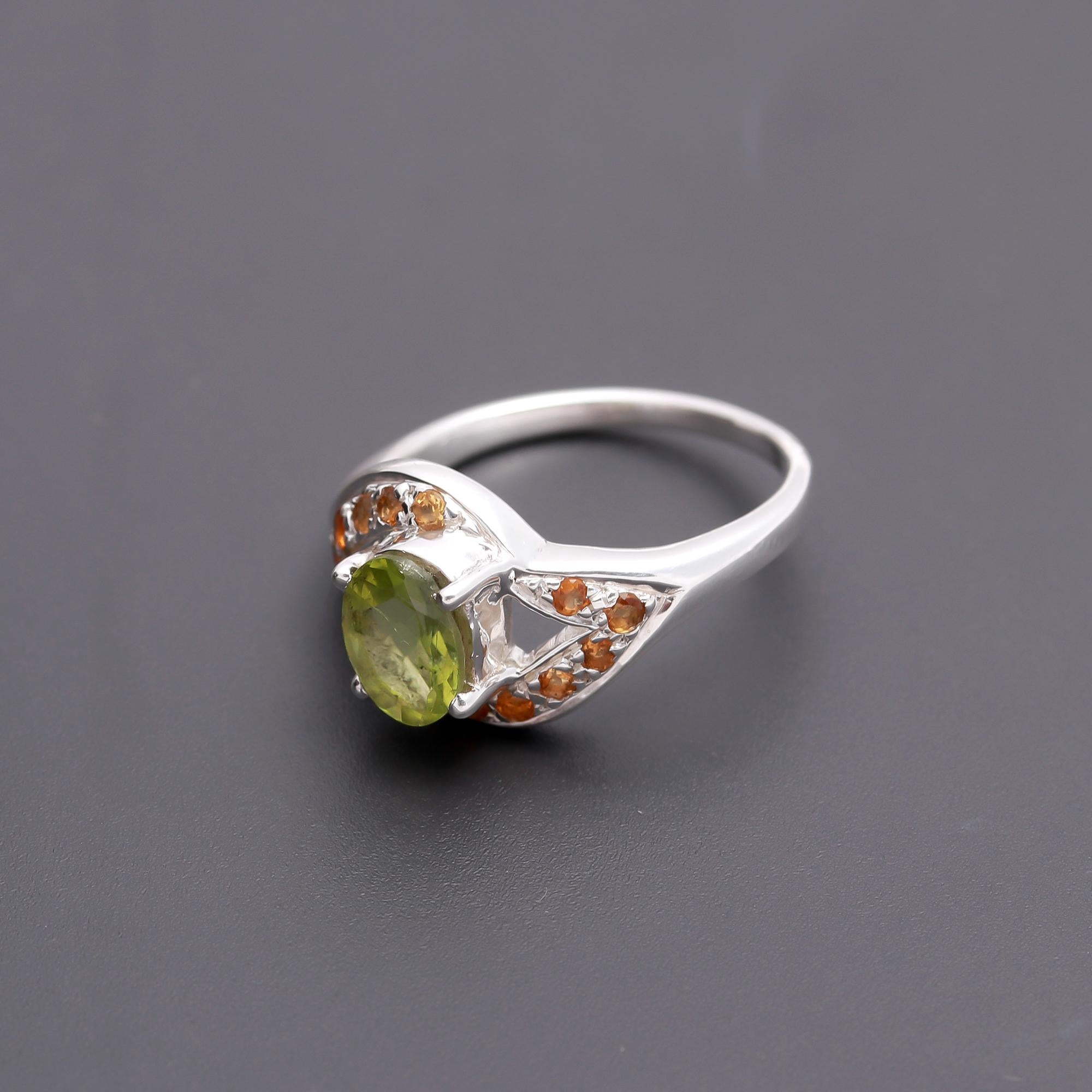 925 Silver Peridot & Citrine Designer Ring