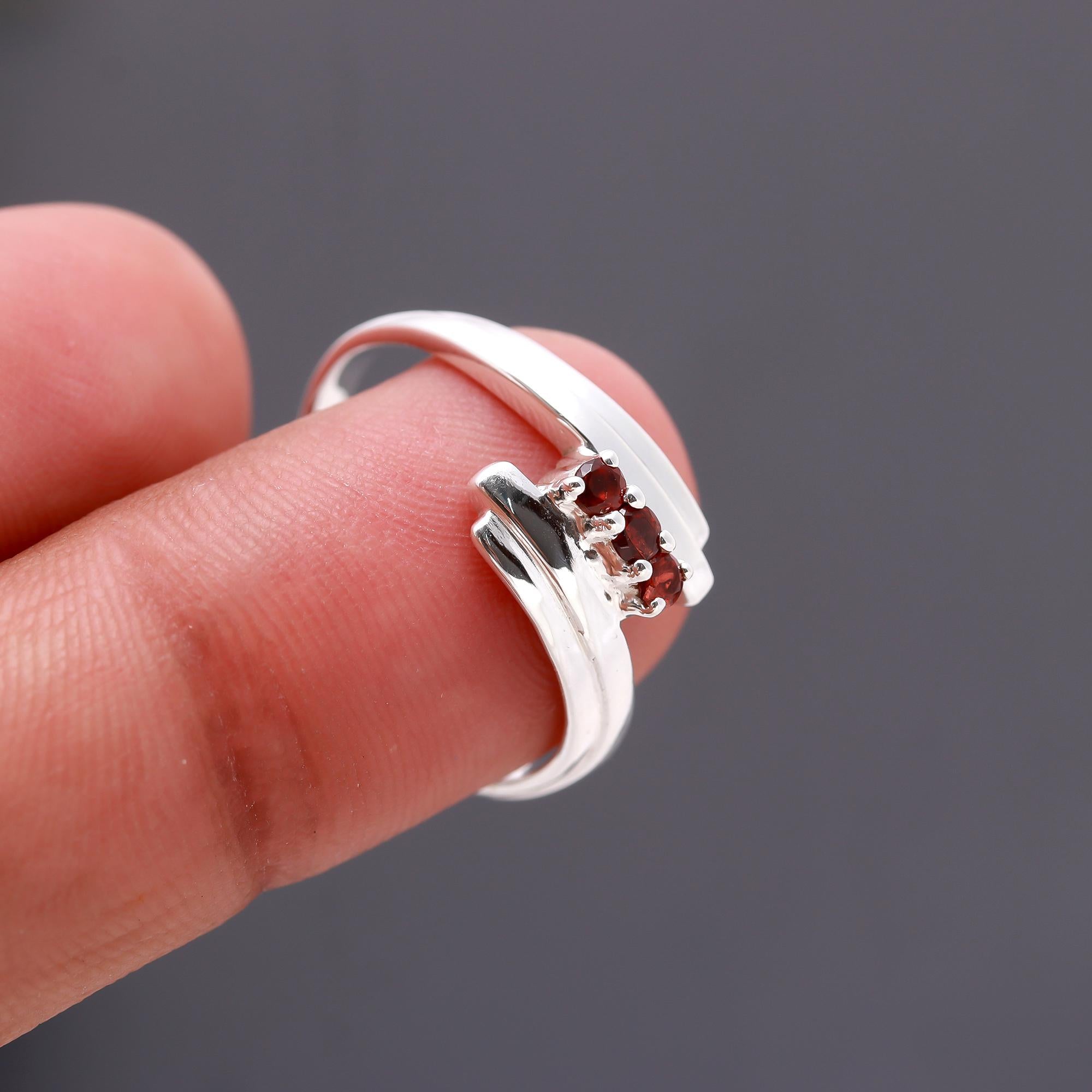 925 Silver Bypass Garnet Trio Ring