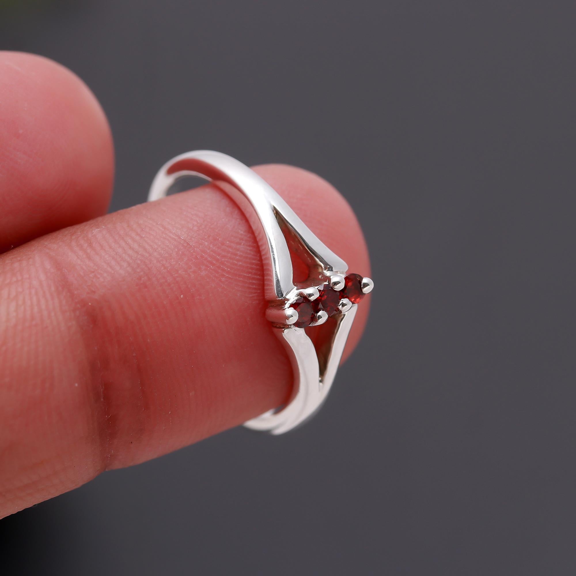 925 Silver Petite Marquise Garnet Trio Ring