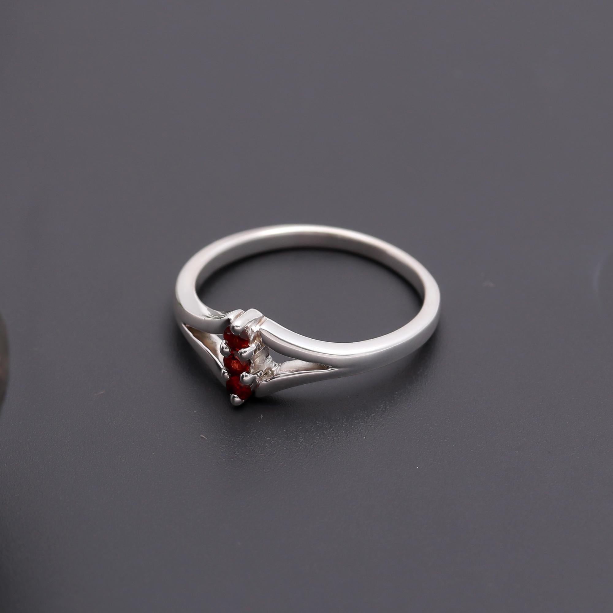 925 Silver Petite Marquise Garnet Trio Ring