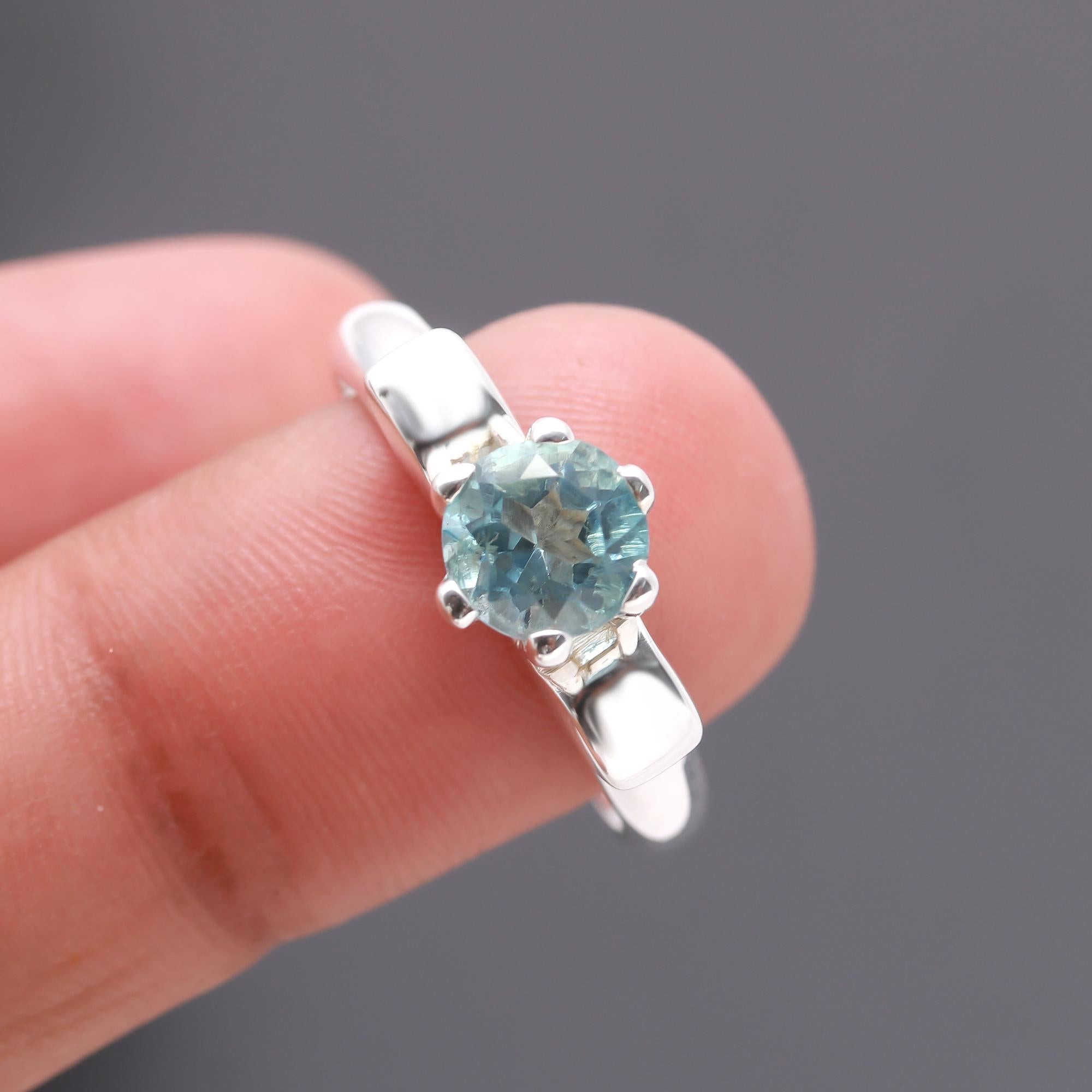 925 Silver Classic Aquamarine Solitaire Ring