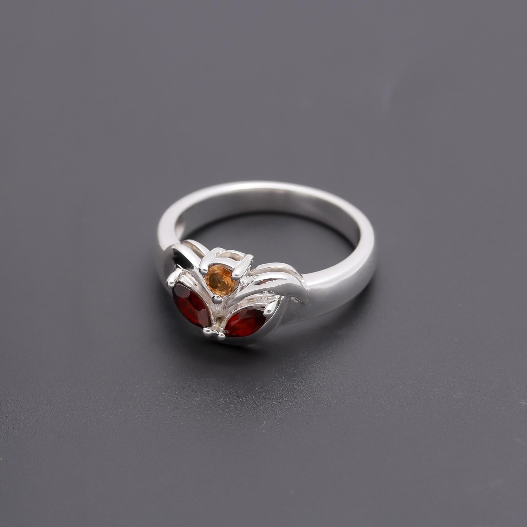 925 Silver Garnet & Citrine Ring