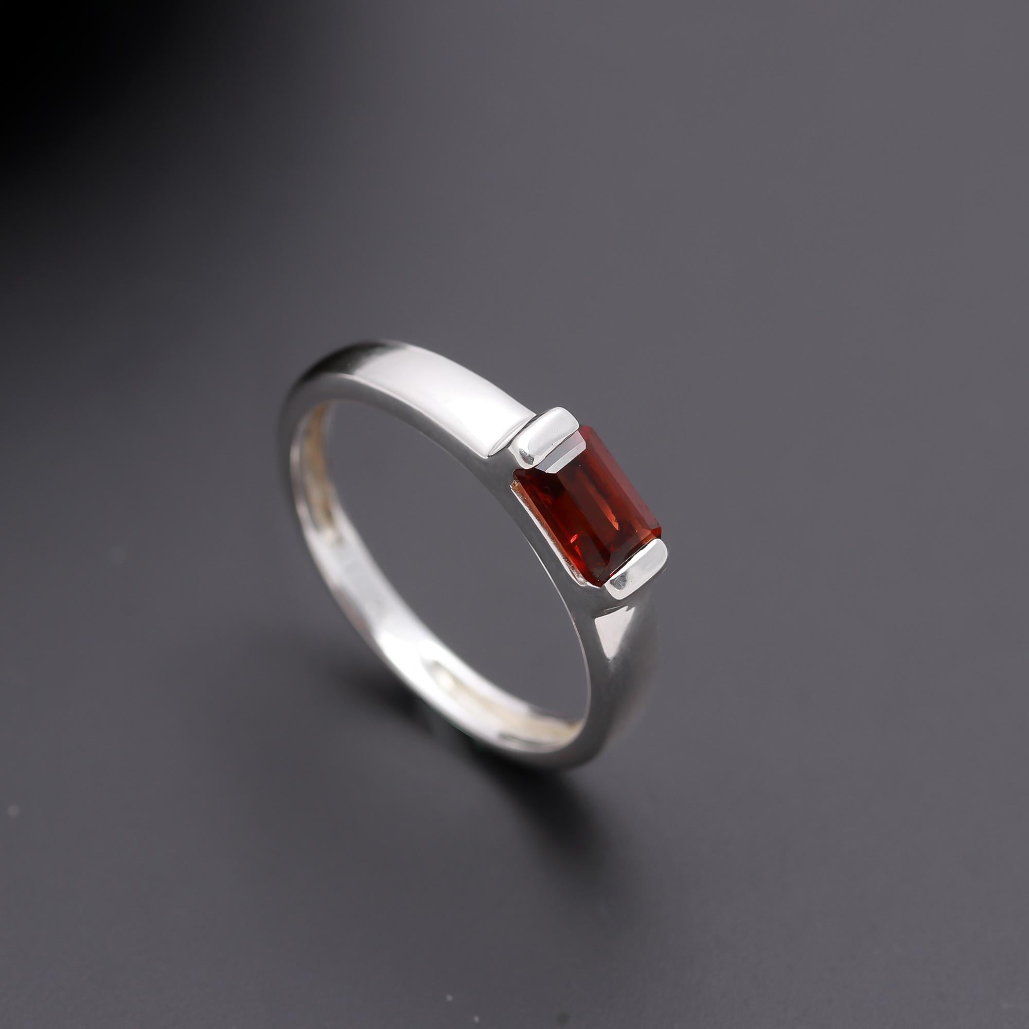 925 Silver Baguette Garnet Ring