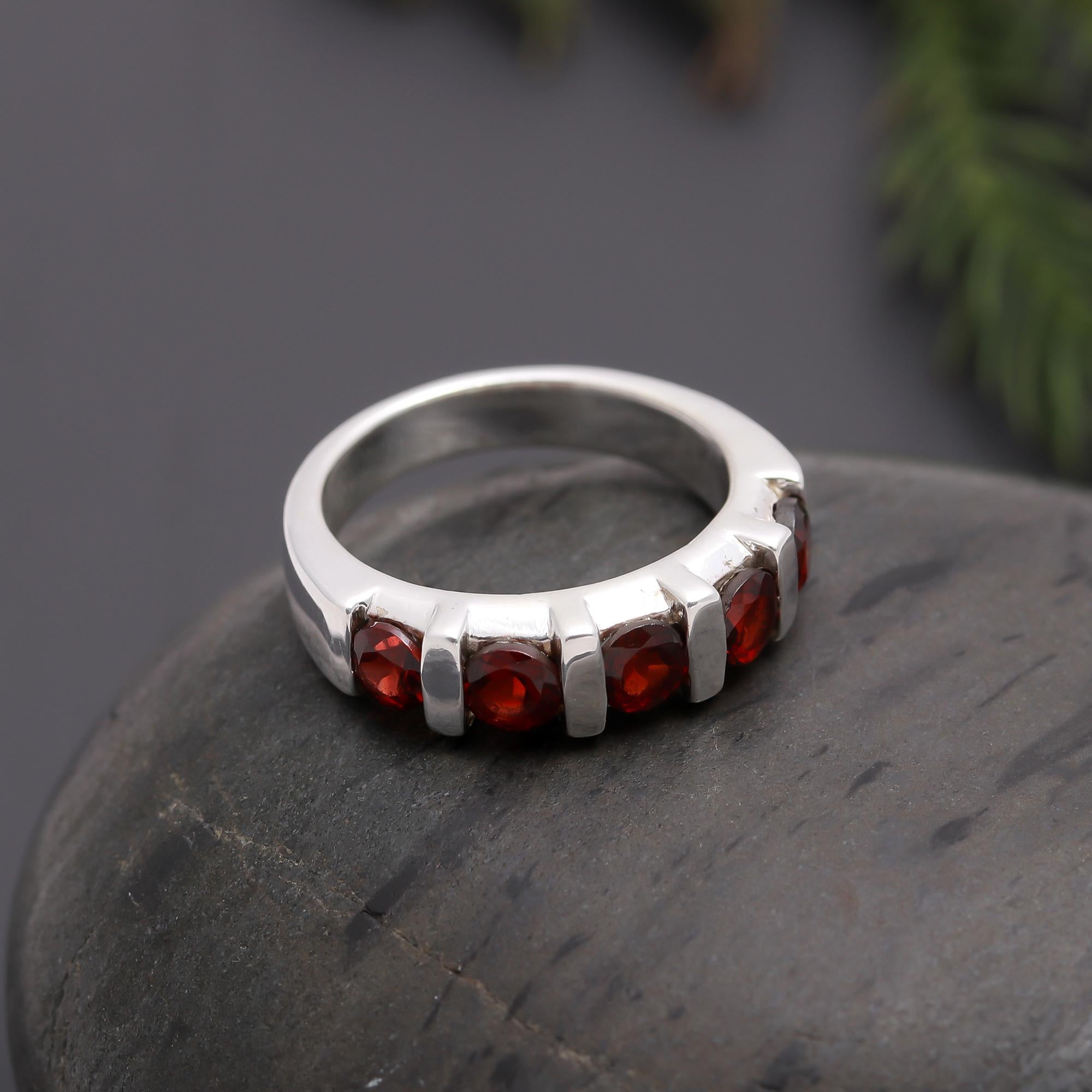 925 Silver Garnet Half-Eternity Band Ring