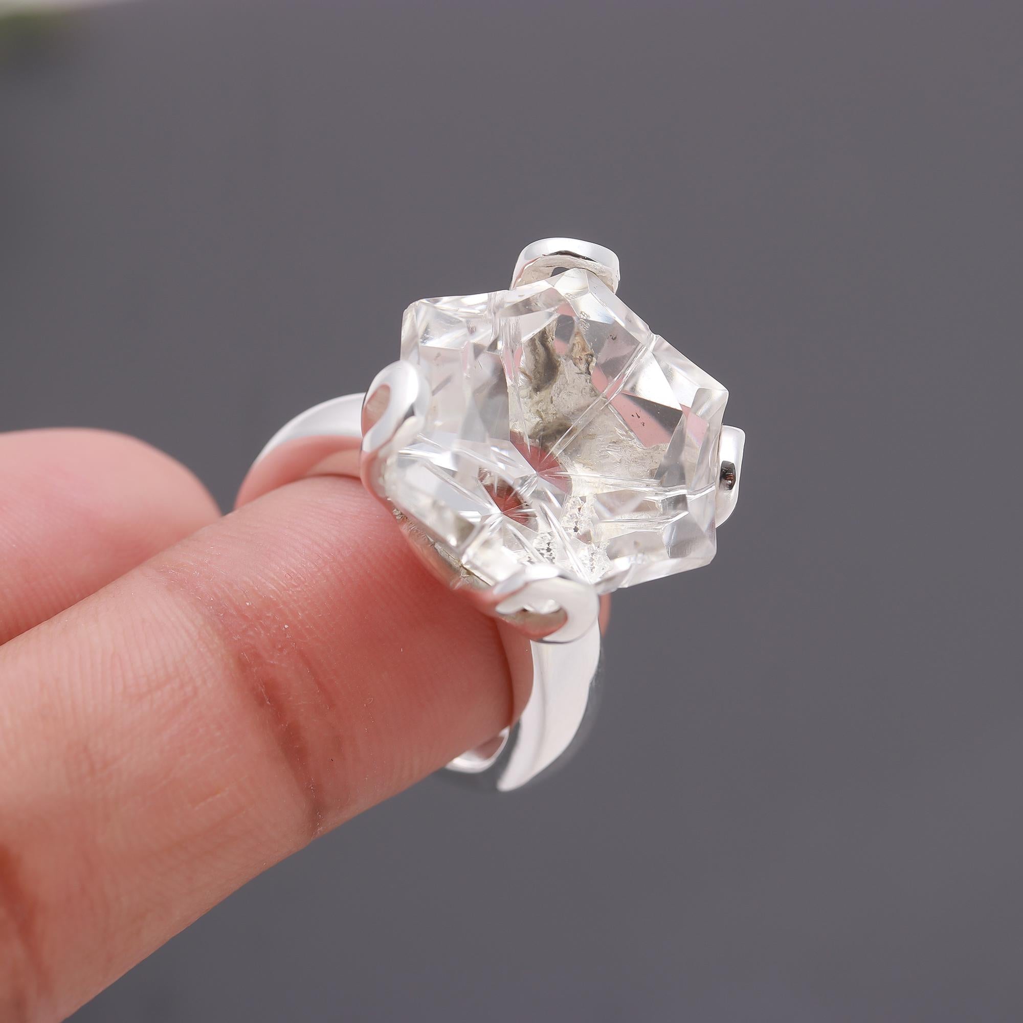 925 Silver Raw Crystal Statement Ring