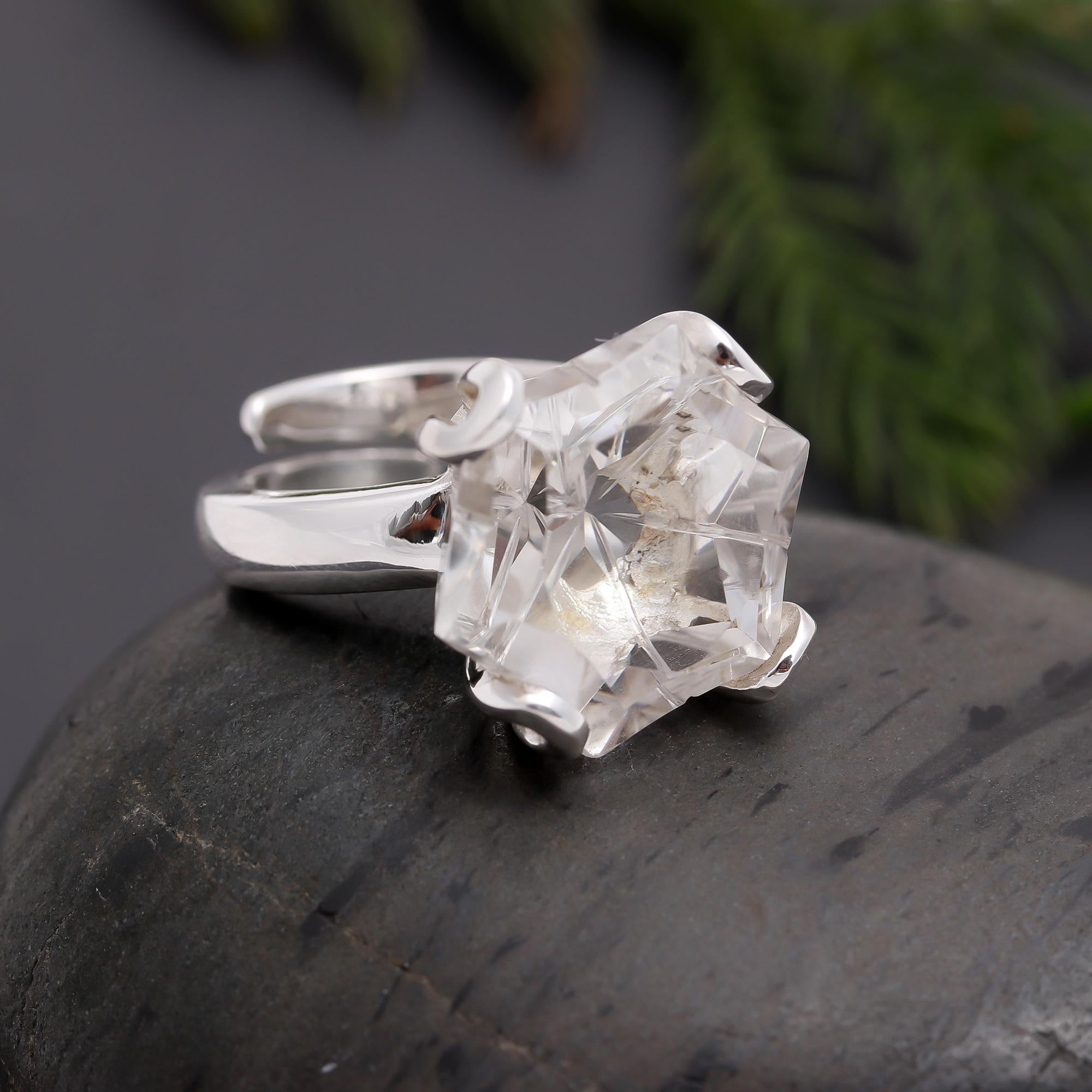 925 Silver Raw Crystal Statement Ring