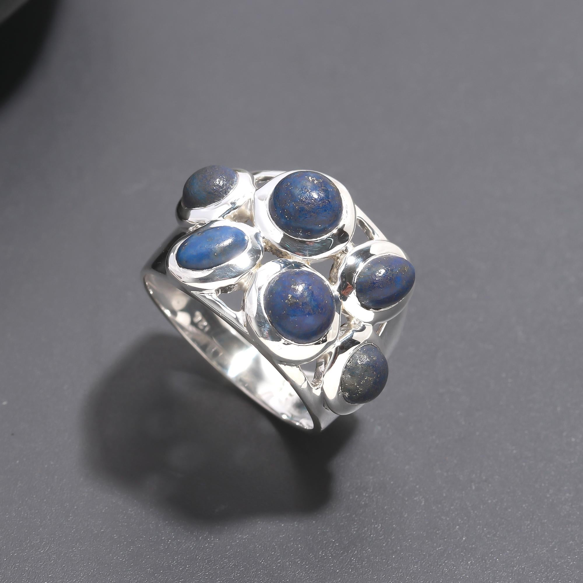 925 Silver Cluster Lapis Lazuli Dome Ring