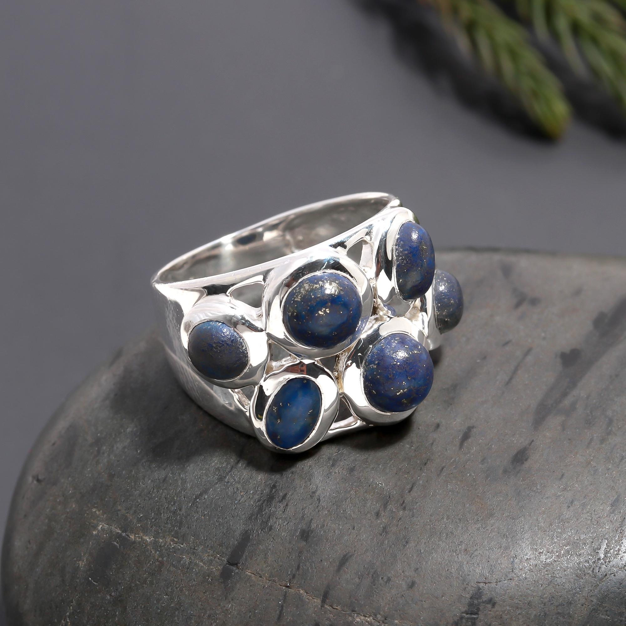 925 Silver Cluster Lapis Lazuli Dome Ring